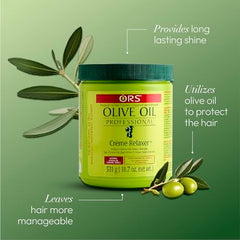 ORS Olive Oil Relaxer cream texture close-up shows rich consistency for gentle processing.