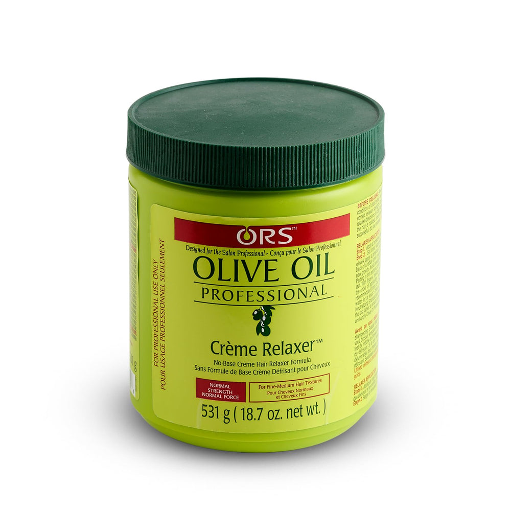 ORS Olive Oil Relaxer label close-up reinforces trusted brand and product details.