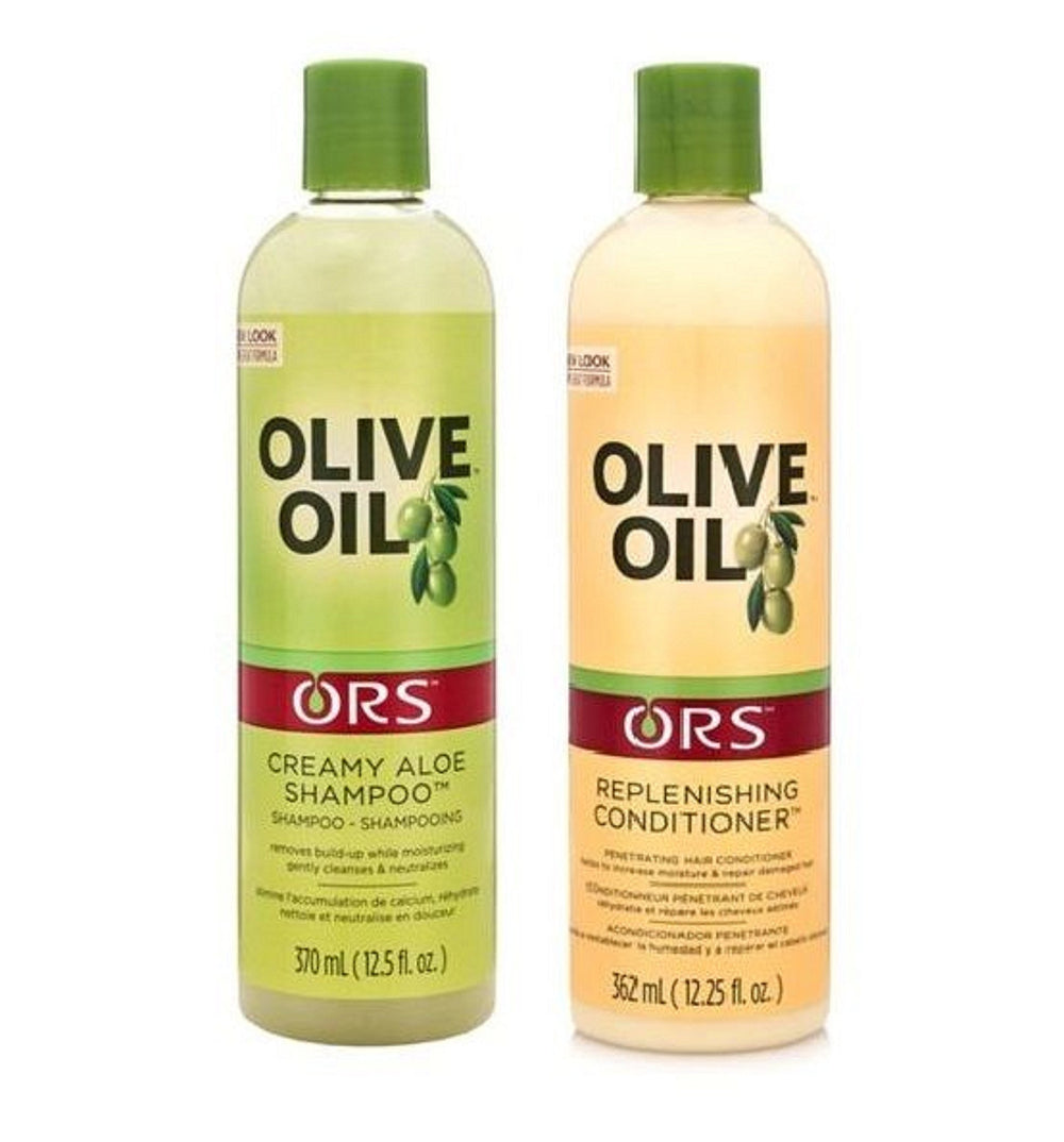 ORS Olive Oil Replenishing Conditioner bottle — detangles and nourishes hair