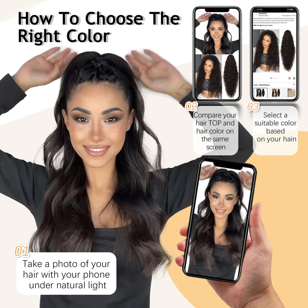 ORSUNCER natural-looking ponytail 30in synthetic hair for daily casual or formal.