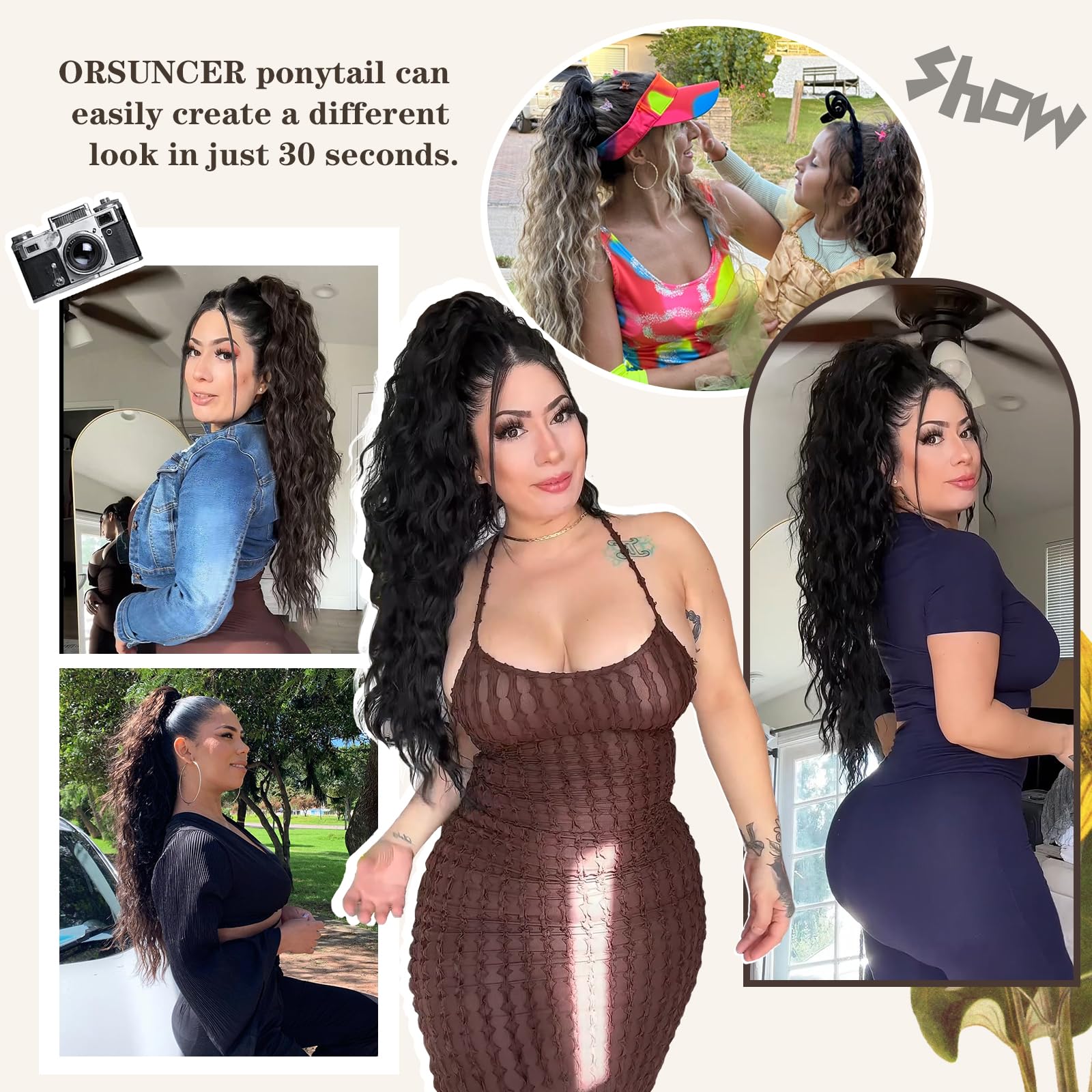 ORSUNCER ponytail drawstring extension 30in adds volume on the go.