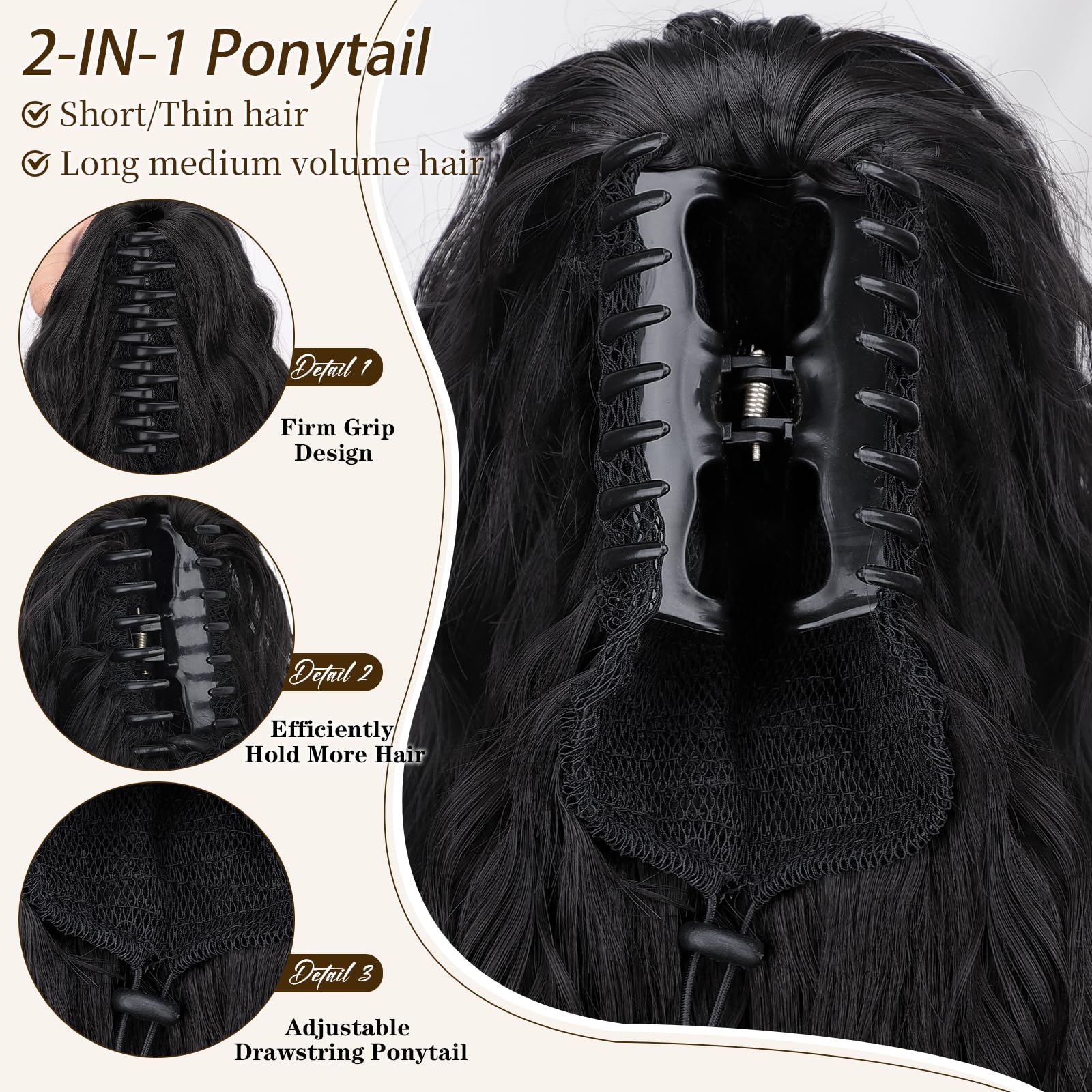 ORSUNCER pony-tail extension 26-inch curly visual showcases fluffy volume
