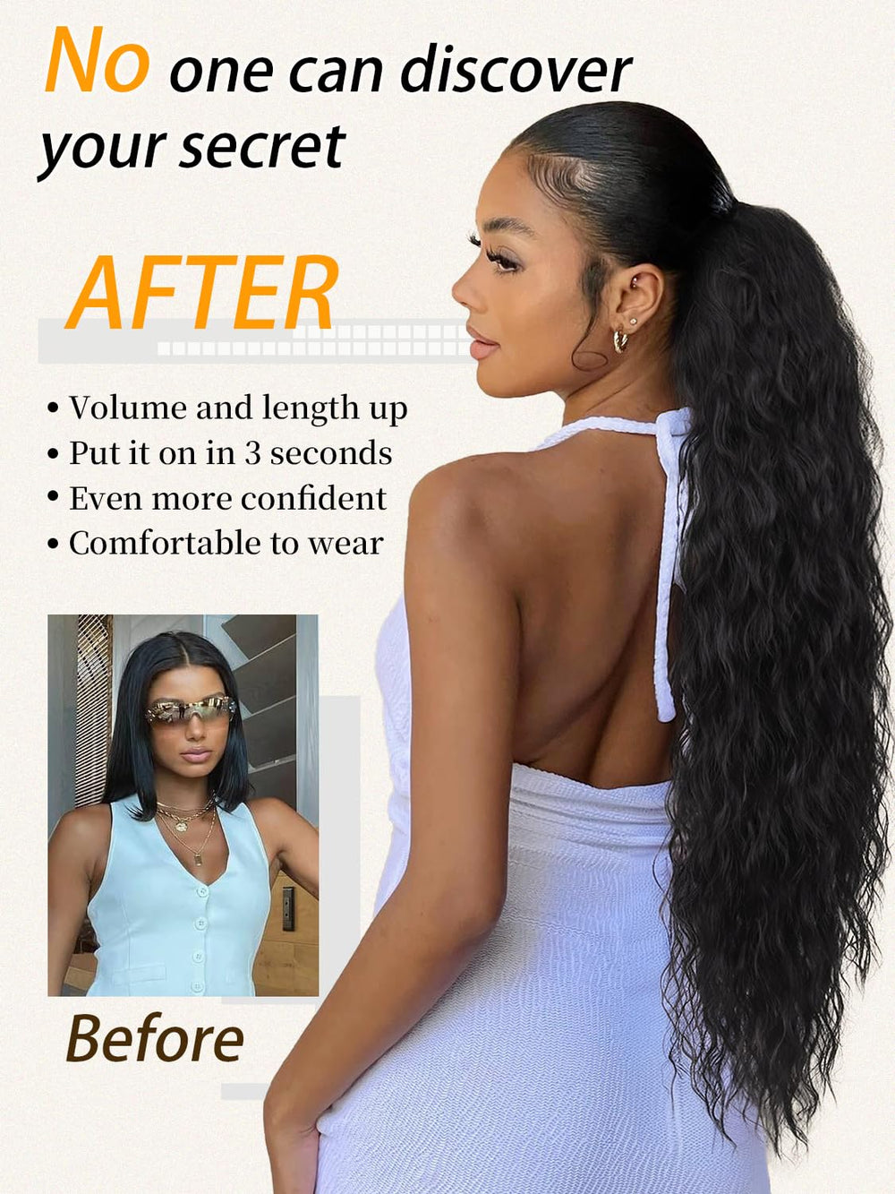ORSUNCER pony-tail-extension in-use demonstrates quick one-step styling