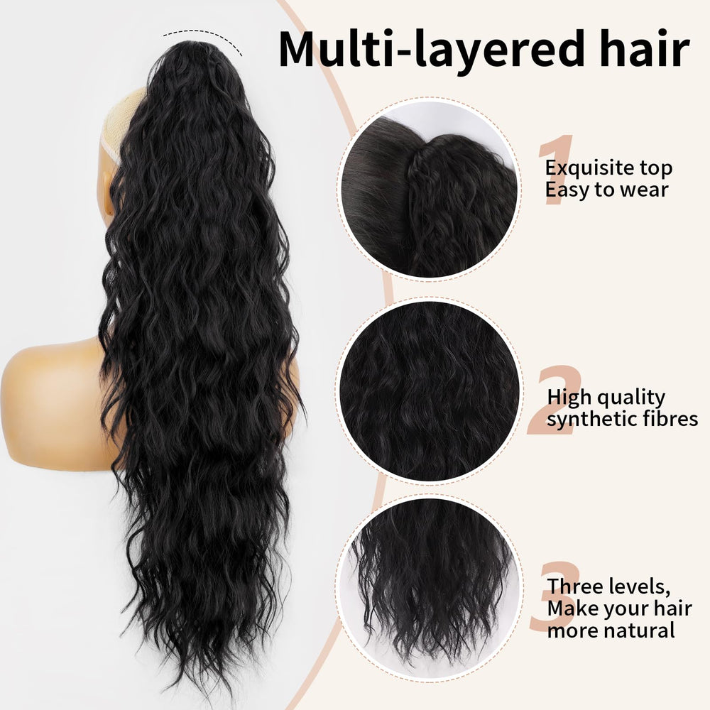 ORSUNCER pony-tail extension clip-on black wear demo reveals natural blend