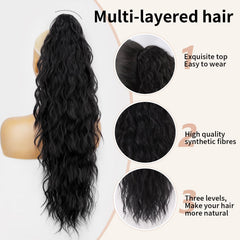 ORSUNCER pony-tail extension clip-on black wear demo reveals natural blend