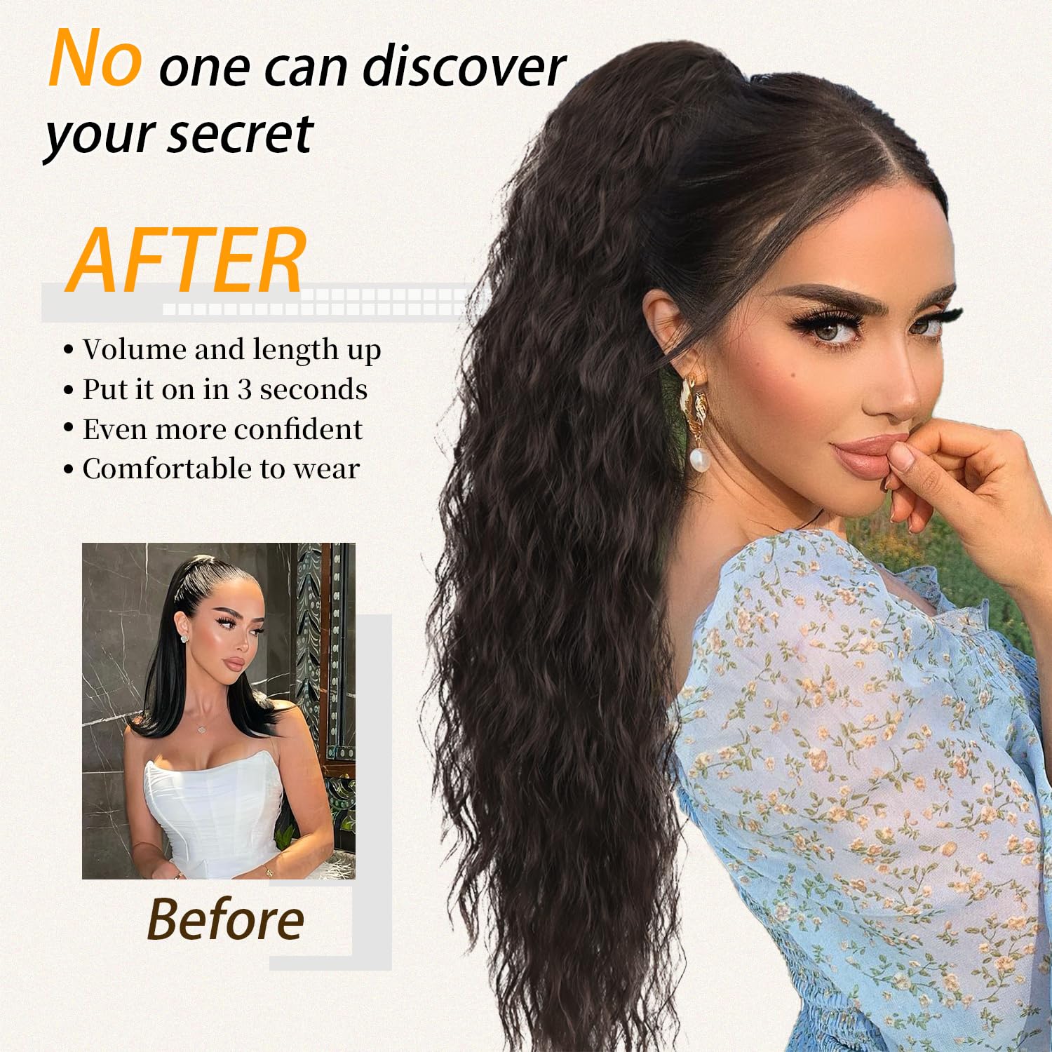 ORSUNCER pony-tail extension secure claw closeup highlights easy attachment