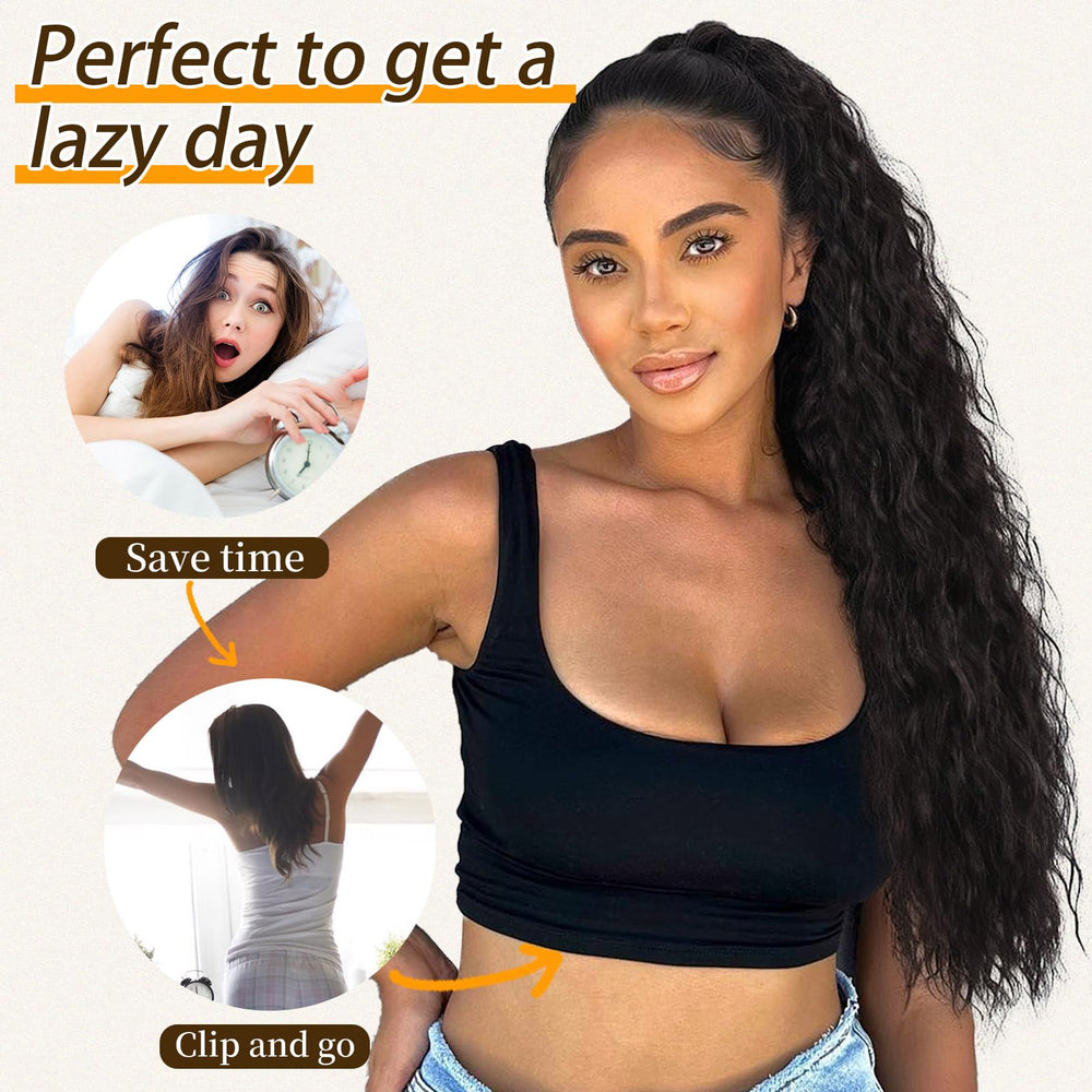 ORSUNCER wavy ponytail extension 30in black brown for versatile looks.