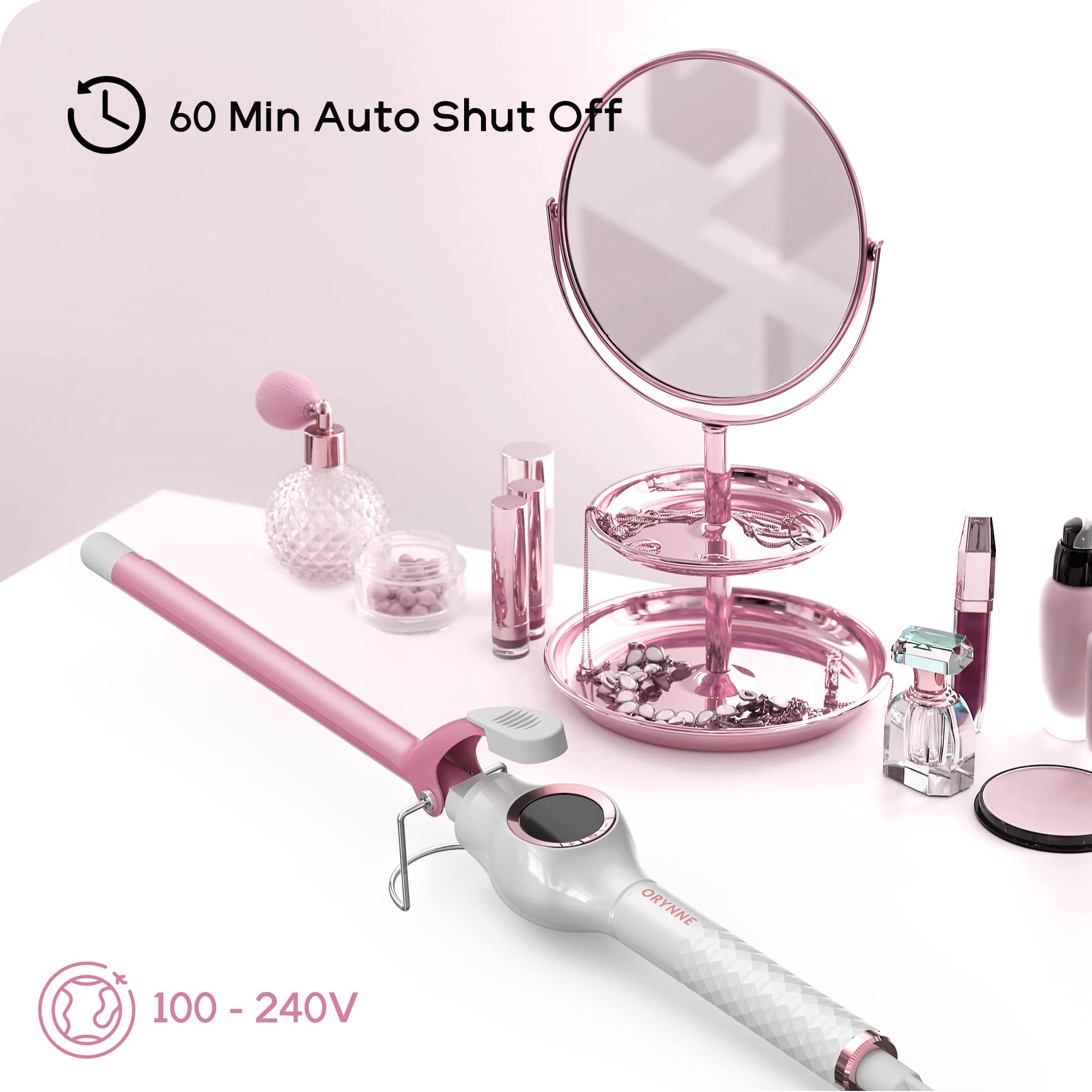 ORYNNE curling iron 360-degree swivel cord for tangle-free styling.