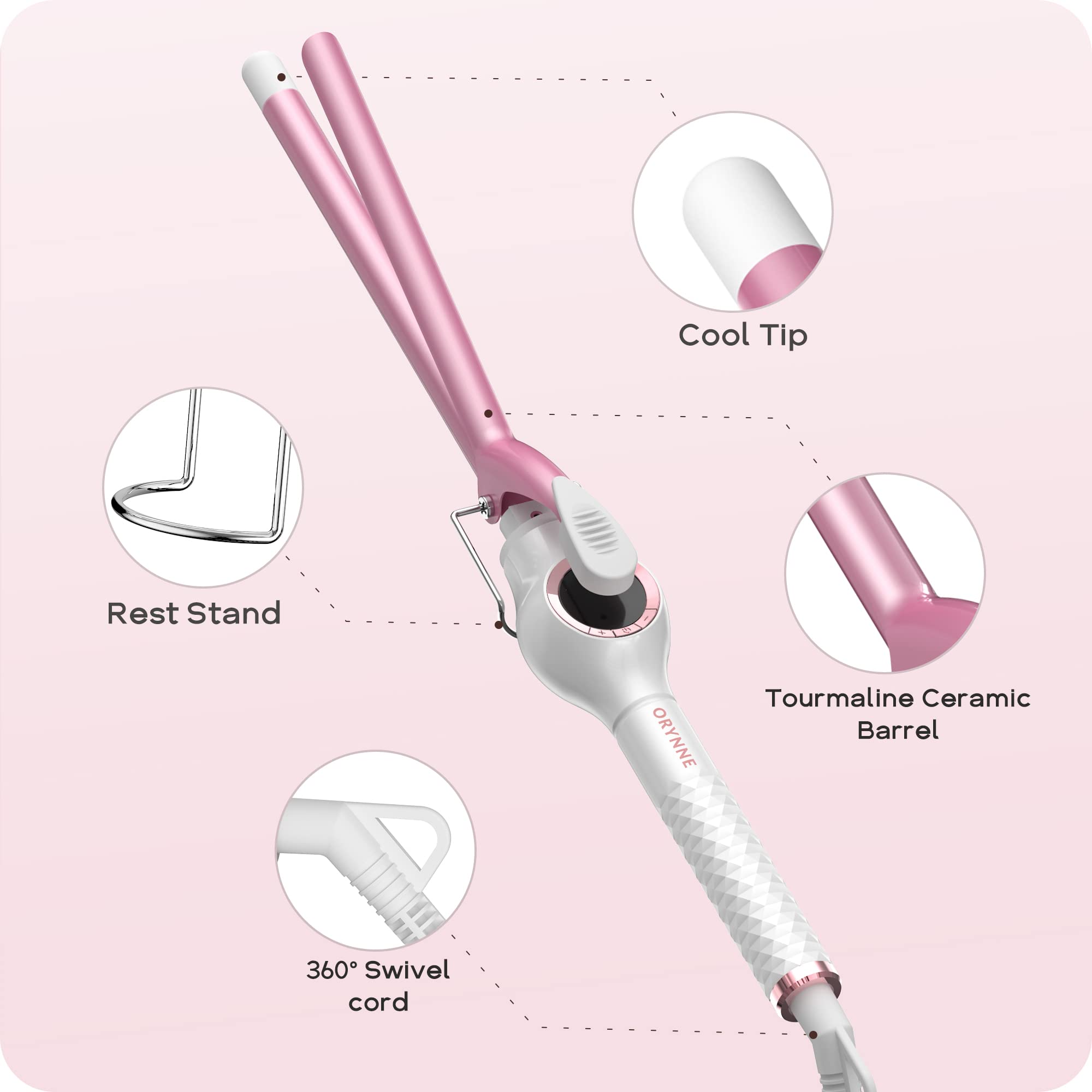 ORYNNE curling iron with 60-minute auto shut-off for safer travel.