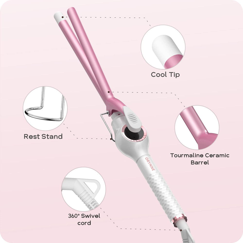 ORYNNE curling iron with 60-minute auto shut-off for safer travel.