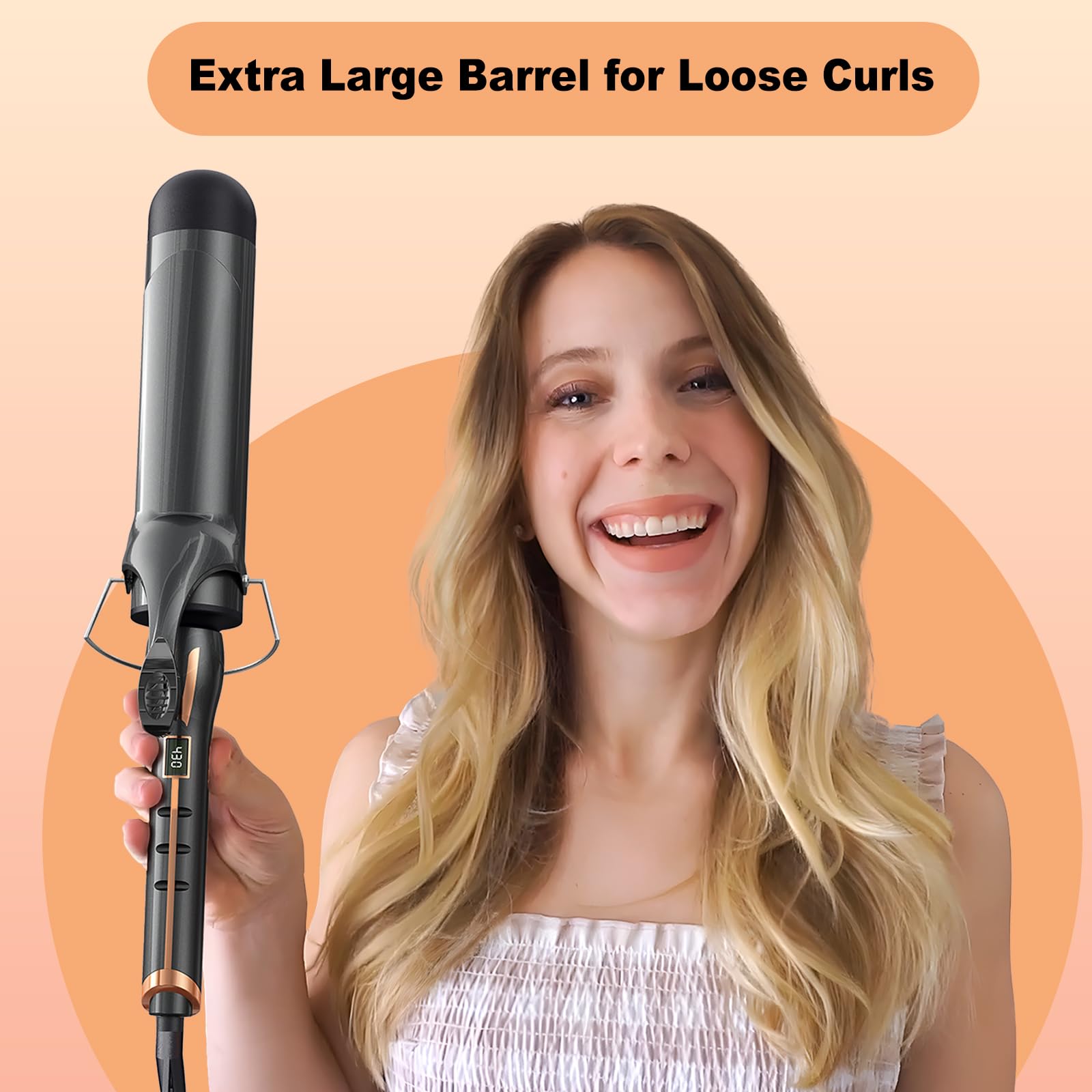 ORYNNE Curling Iron 2-Inch large-barrel clip closeup for secure, snag-free styling.
