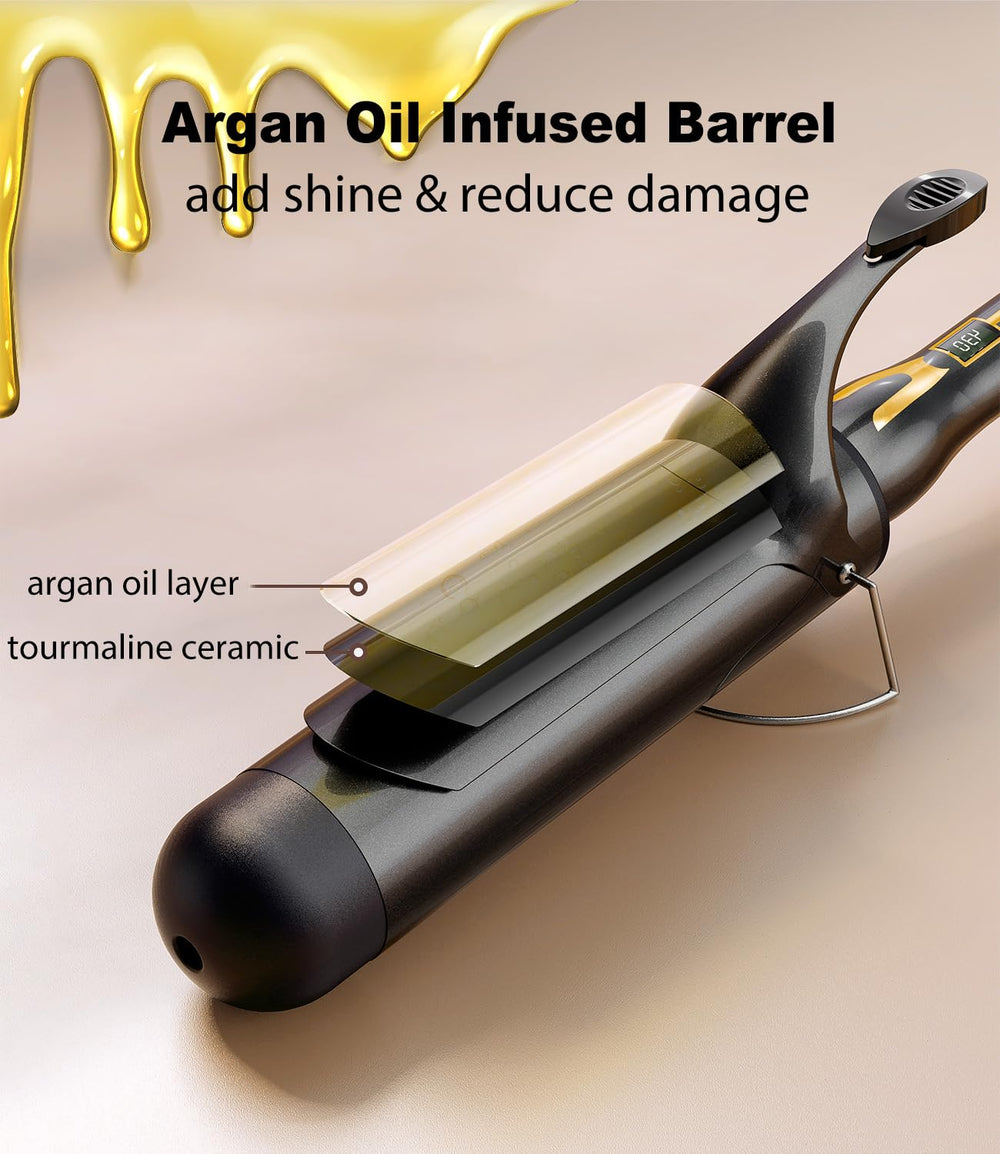 ORYNNE Curling Iron with digital LED display for precise temperature control.