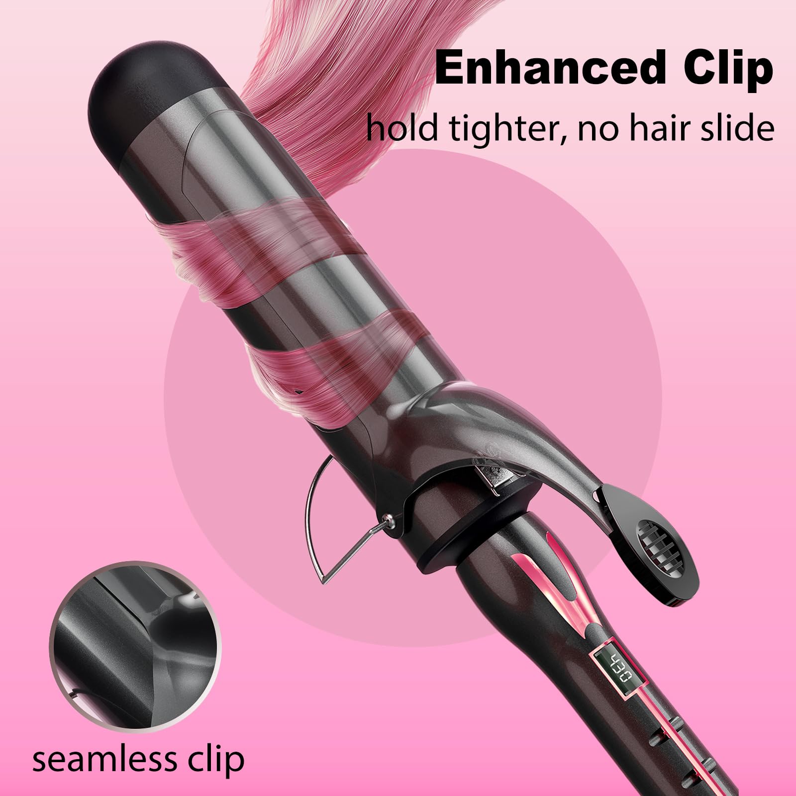 ORYNNE enhanced clip securely holds hair while curling