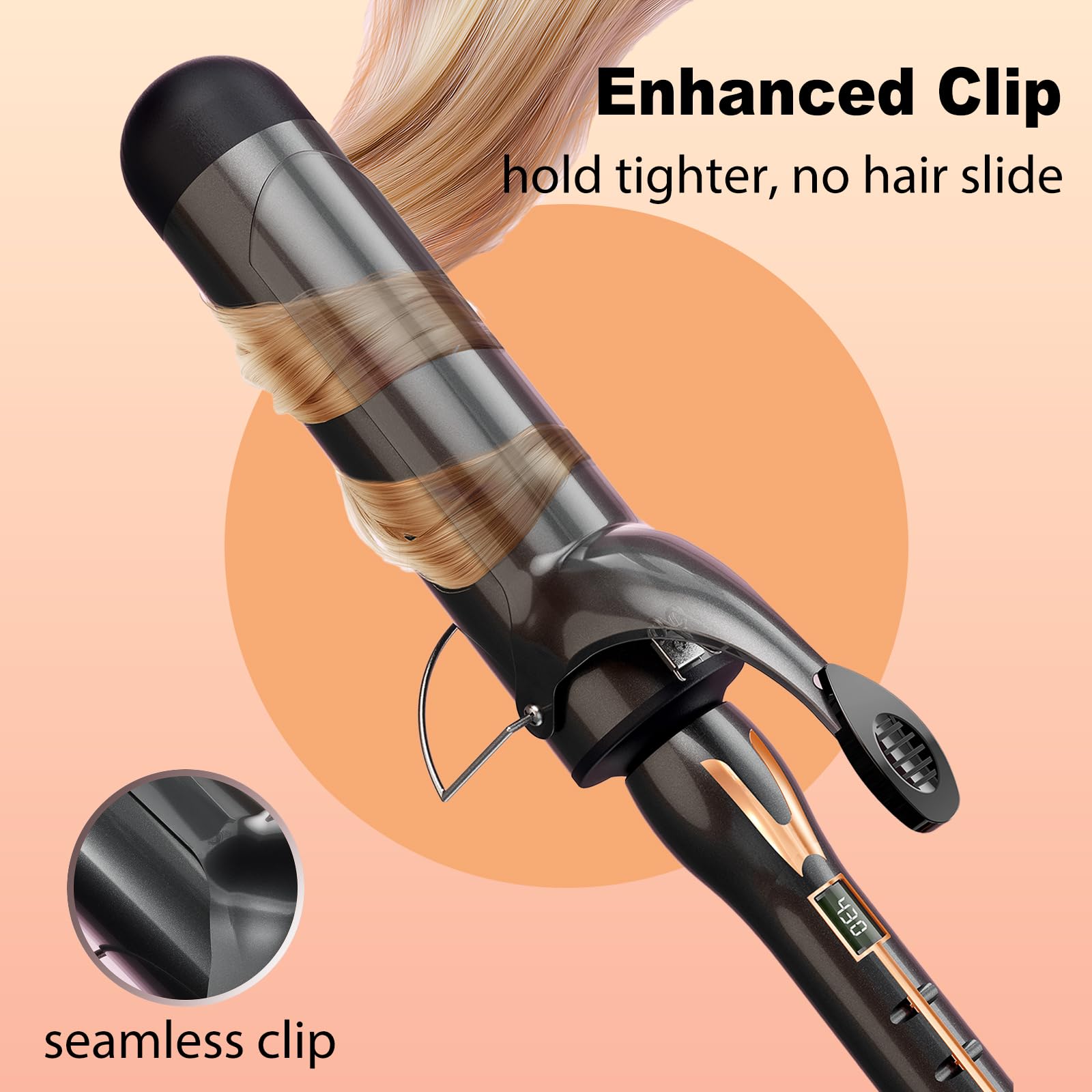 ORYNNE Curling Iron 14 heat settings for compatible styling.