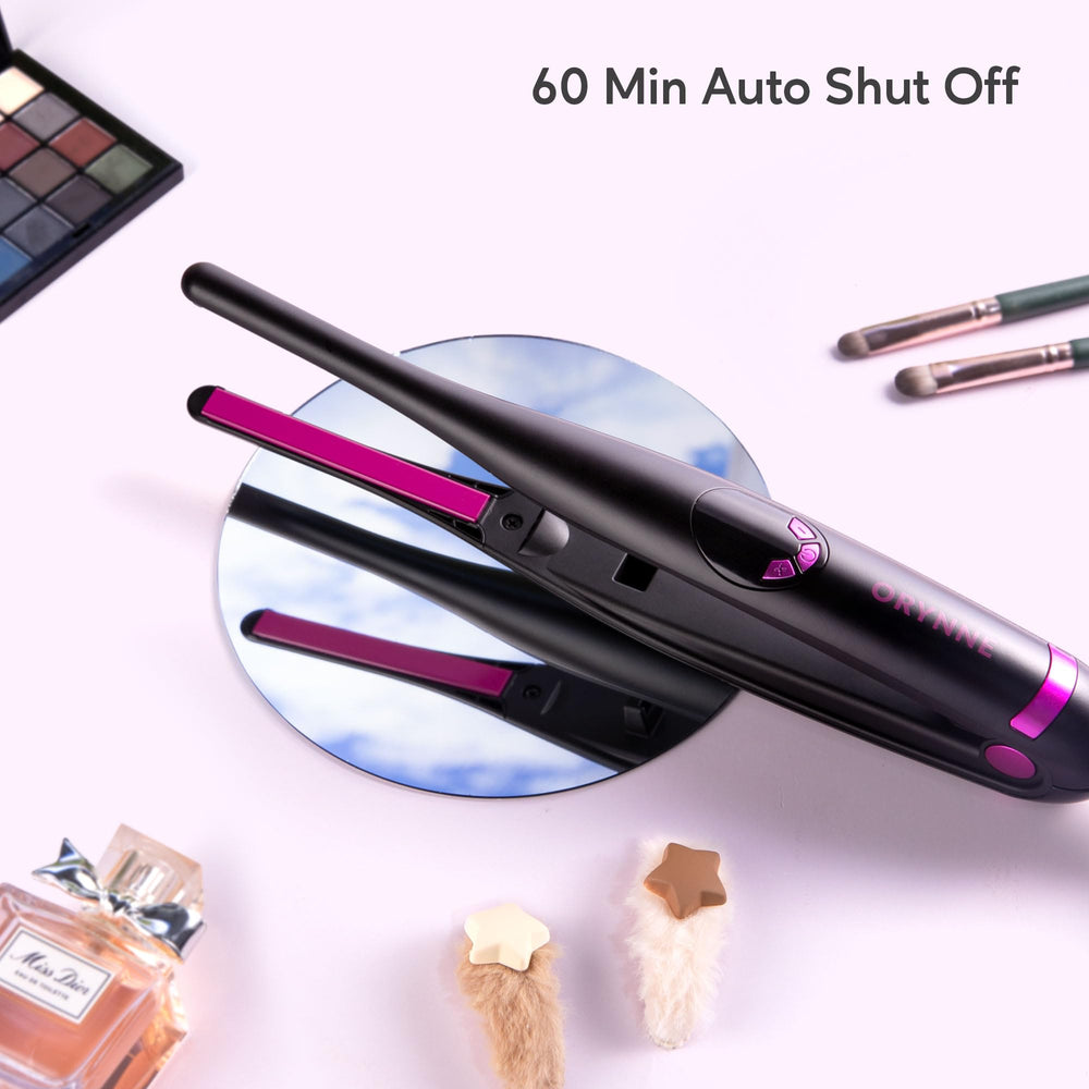 ORYNNE digital display mini flat iron offers precise temperature control.