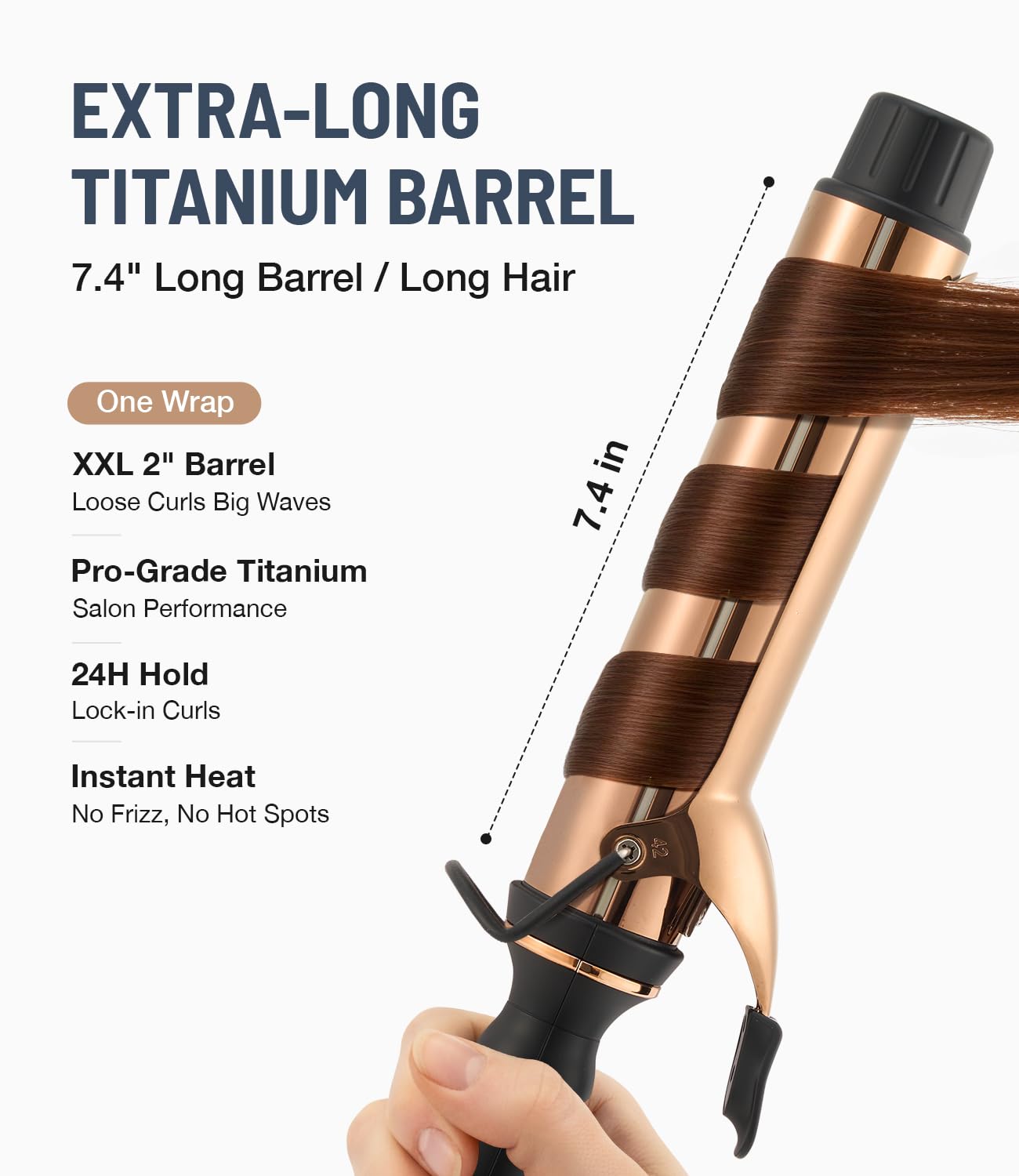 ORYNNE Titanium 2-Inch Curling Iron extra-long barrel enables quicker styling of thick hair.