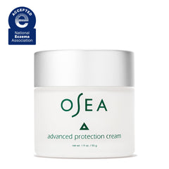 Osea advanced-protection-face-cream-swirl-on-skin demonstrates hydration and radiant glow.