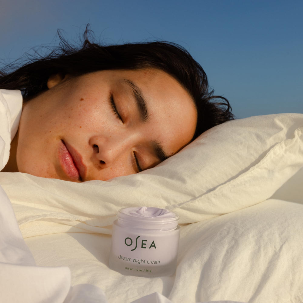 OSEA Dream Night Cream on skin demonstrates smoothing and firming potential.