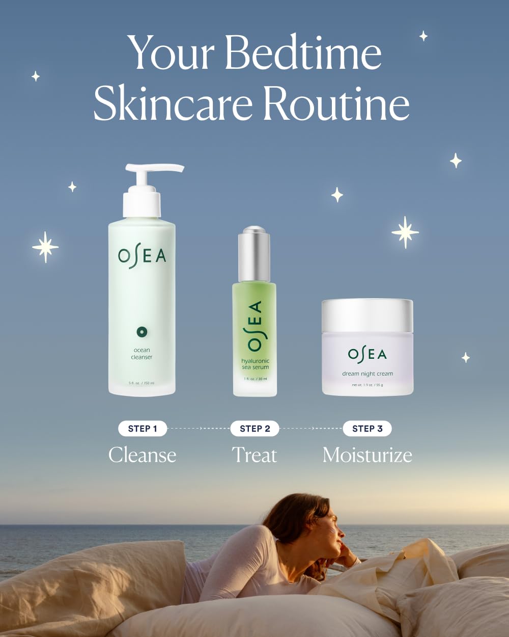 OSEA Dream Night Cream swirl on skin illustrates rich texture and absorption.