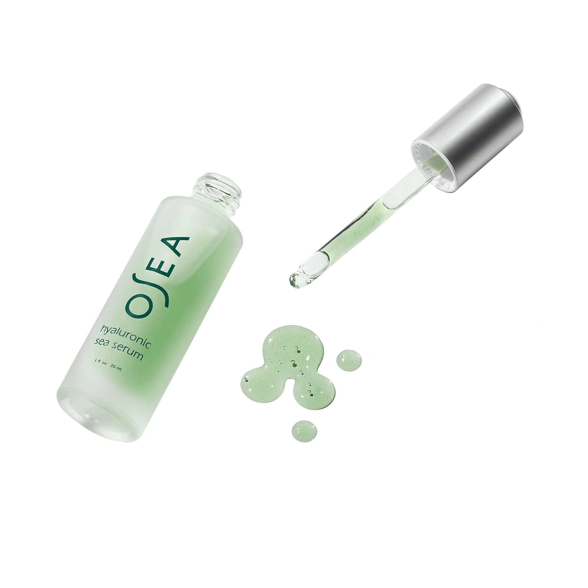 OSEA Hyaluronic Acid Sea Serum packaging photo emphasizes clean, vegan branding.