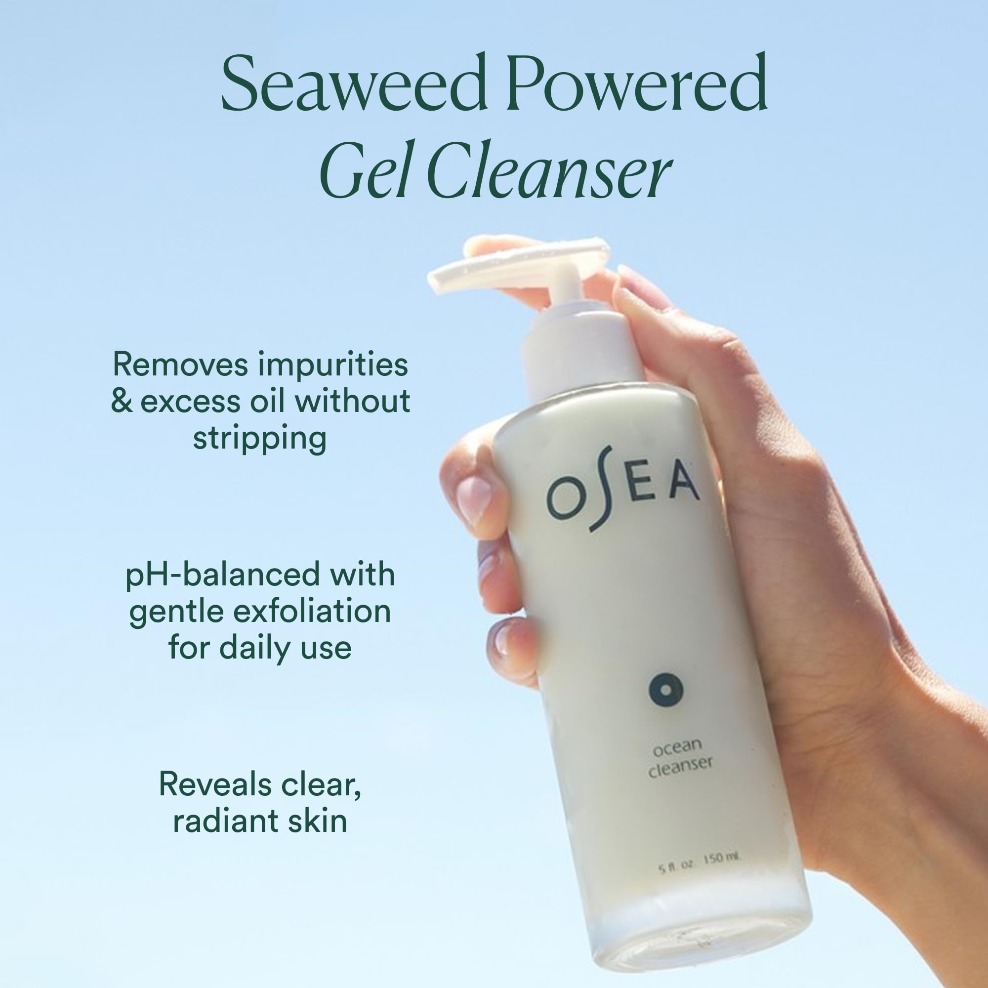 OSEA Ocean Cleanser bottle top view emphasizing elegant vegan packaging