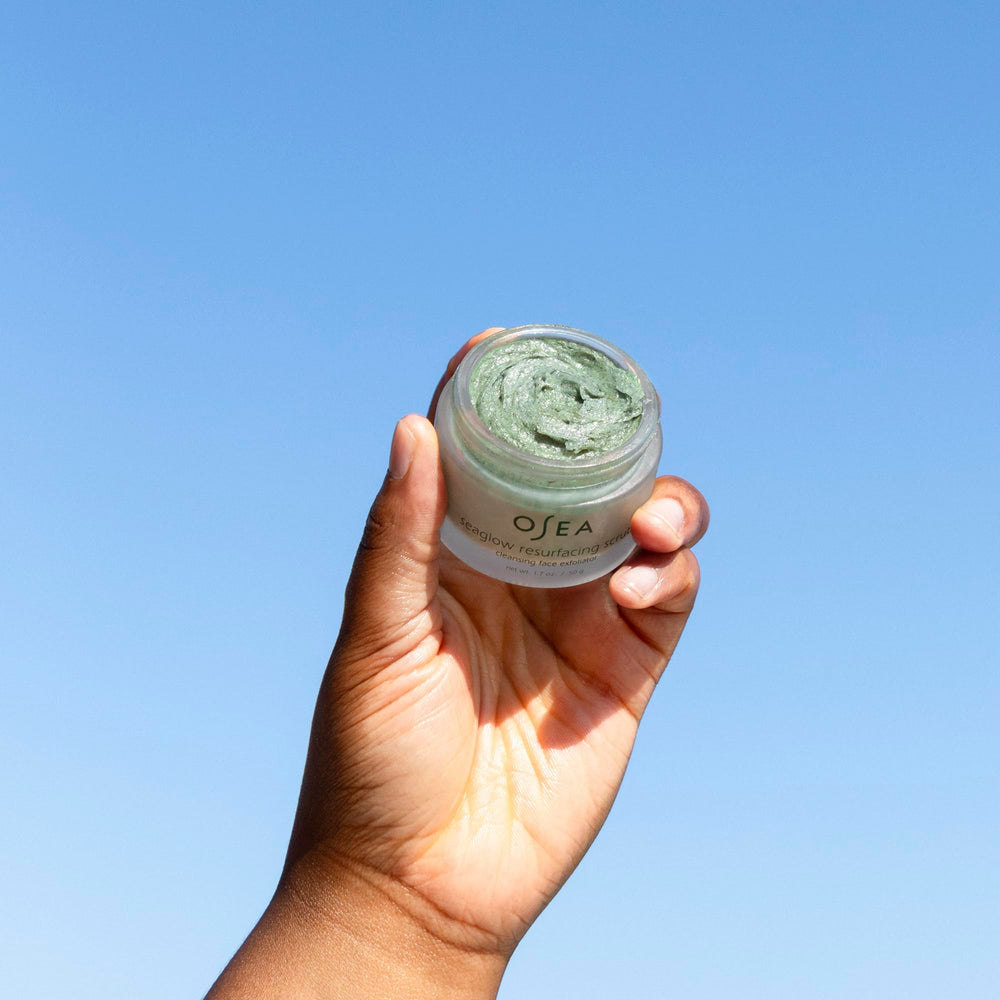 OSEA Seaglow ingredient close-up shows flower acids and oceanic exfoliants.