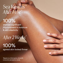 OSEA Undaria Algae Body Oil pour on hand demonstrates quick absorption for smooth skin.