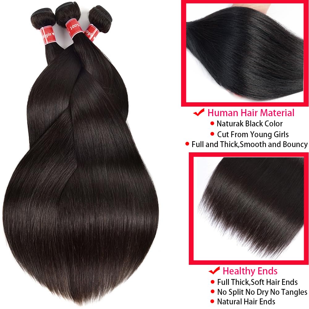 Oshiney Brazilian virgin straight hair weave three bundles shows durable double machine weft.