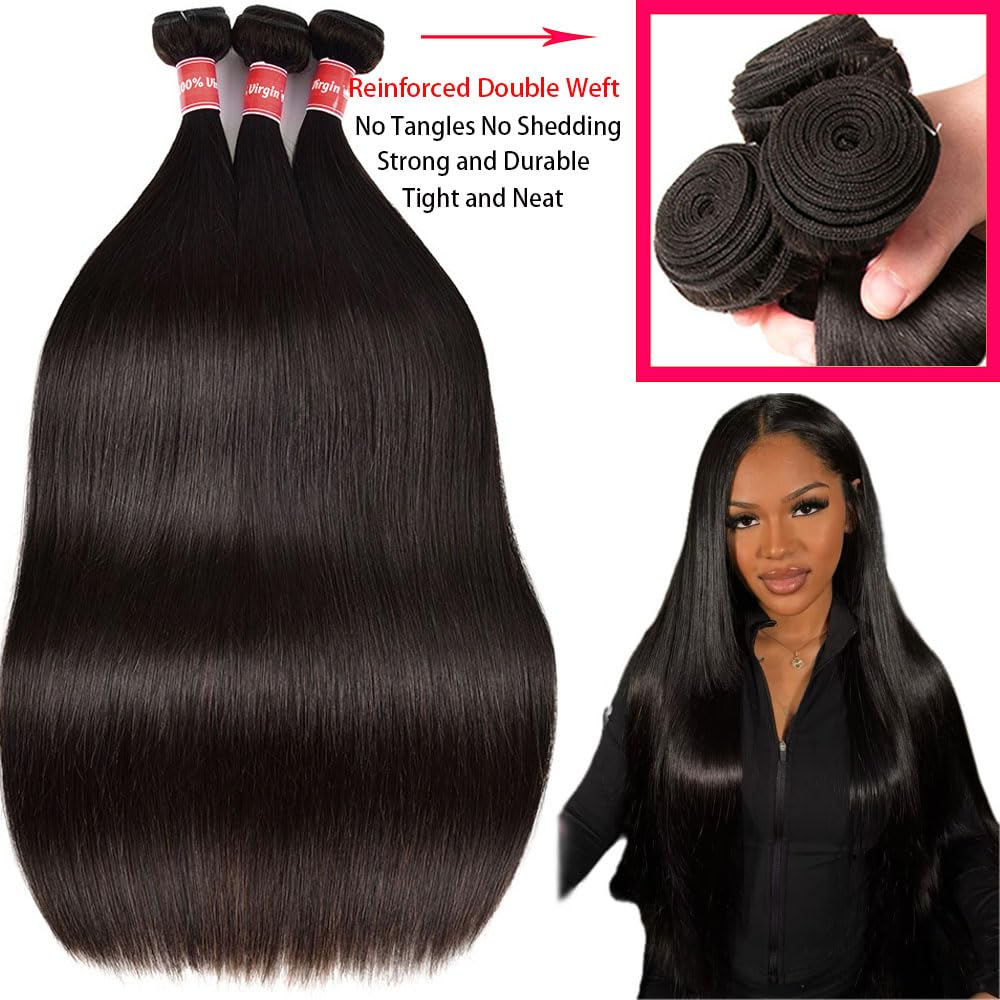 Oshiney unprocessed straight hair bundles 26-30 inch reveal healthy shine and texture.