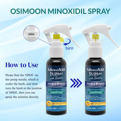 OSIMOON dropper applying minoxidil spray for easy daily use.
