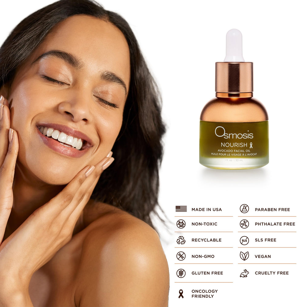 OSMOSIS Nourish Avocado Oil ingredient label highlights virgin cold-pressed oil
