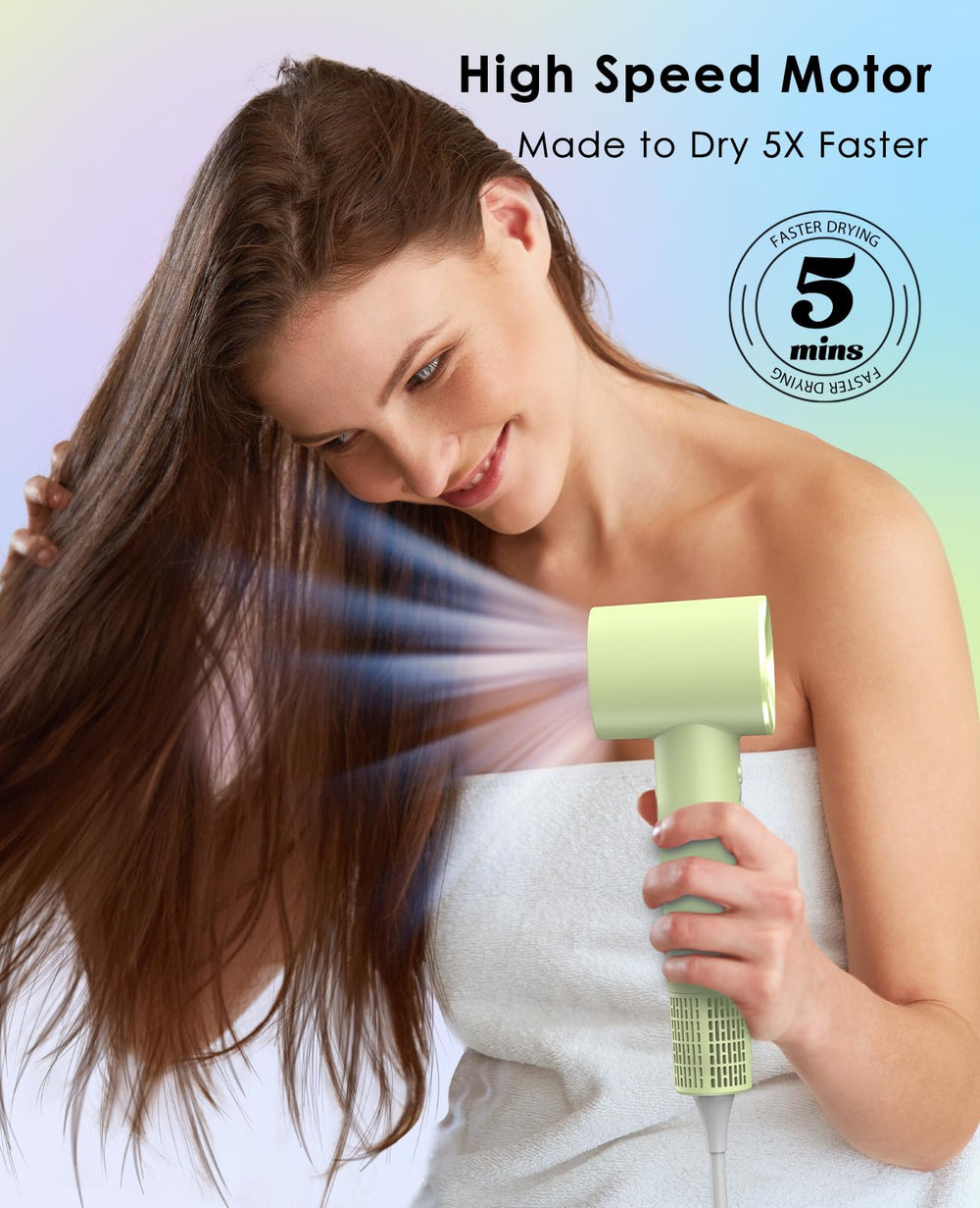 OSOU hair dryer 110k brushless motor shows powerful airflow for quick drying