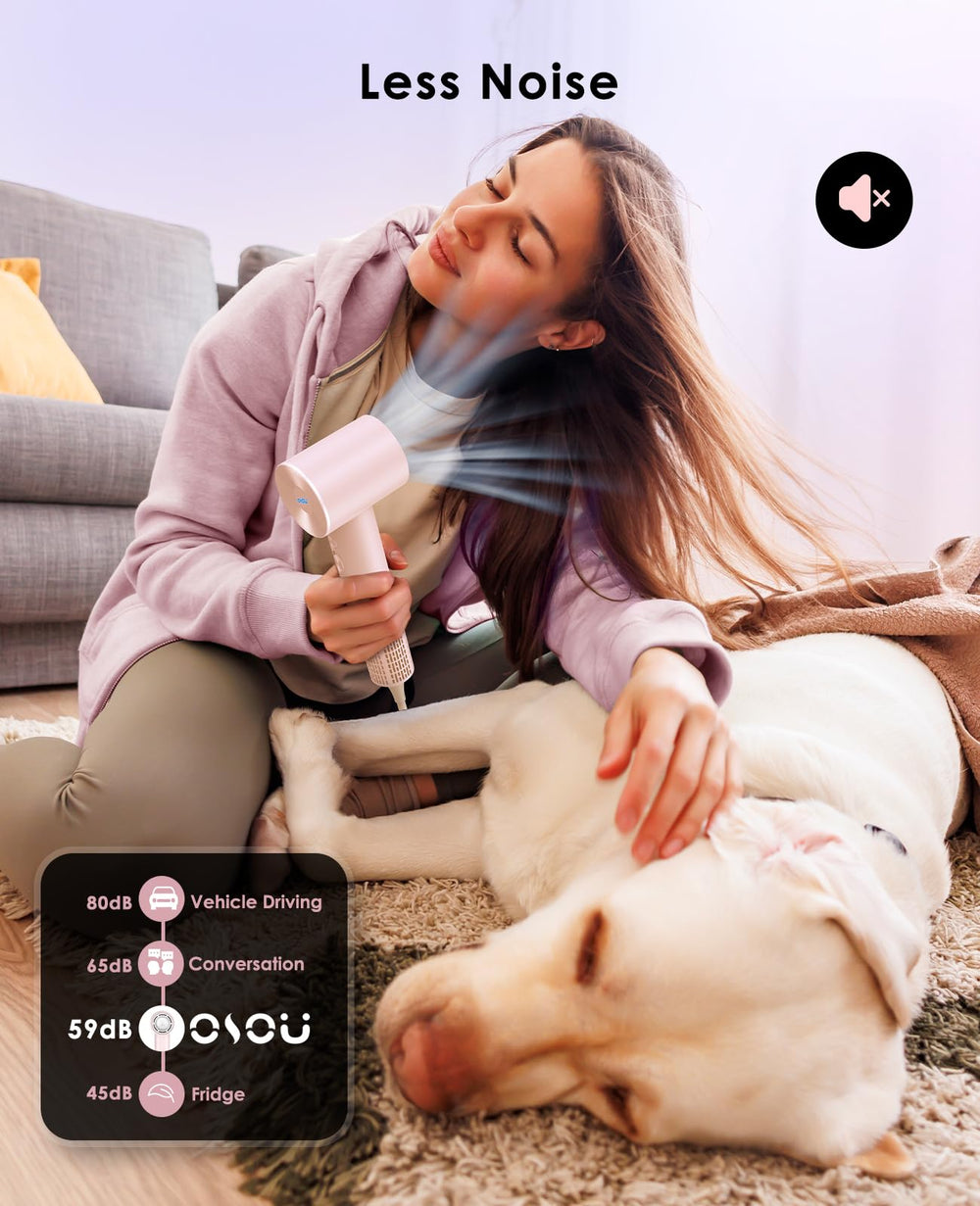 OSOU Hair Dryer noise-level view demonstrates low-noise operation for quiet mornings.