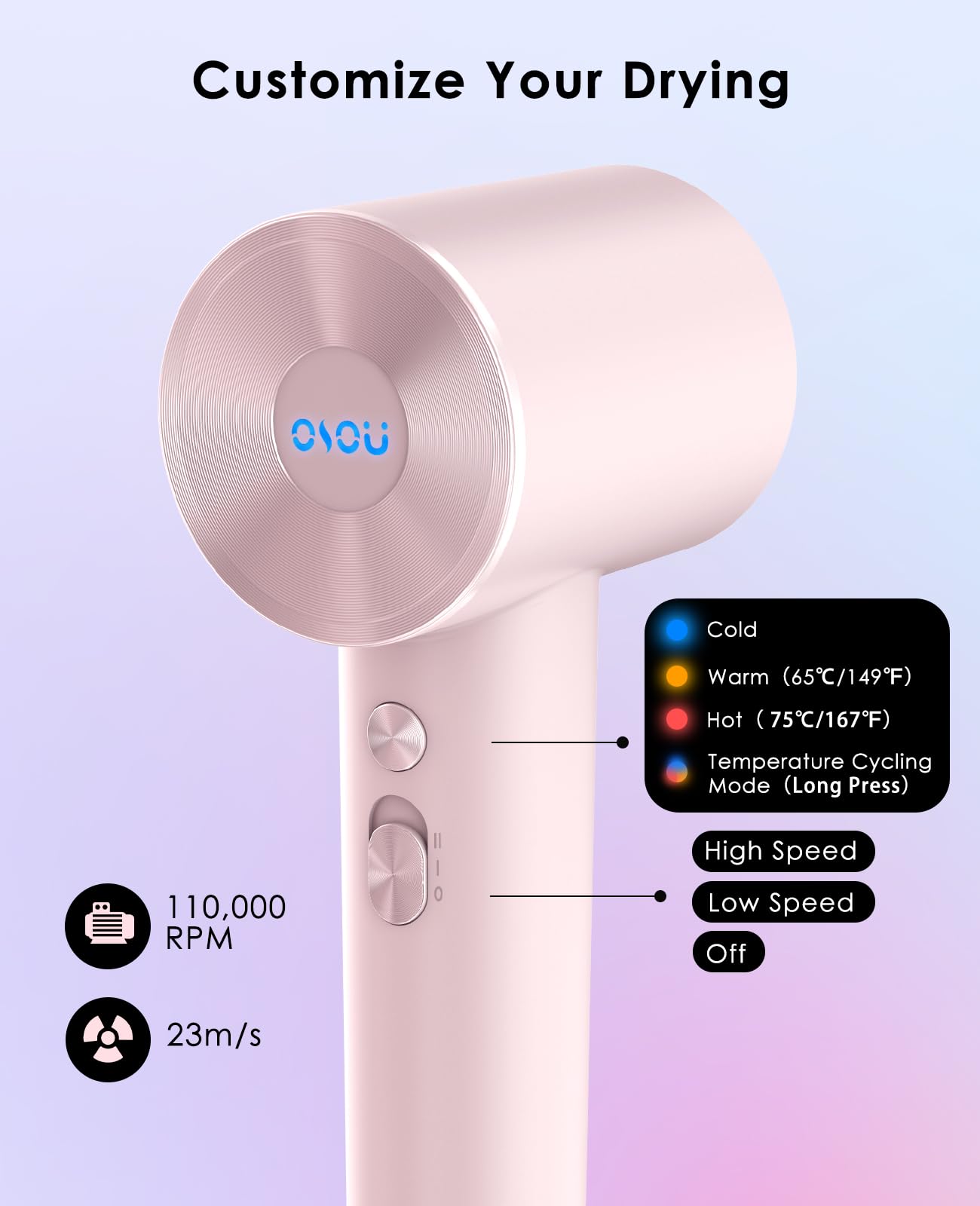 OSOU Hair Dryer nozzle-attachment close-up emphasizes precise airflow for smooth results.