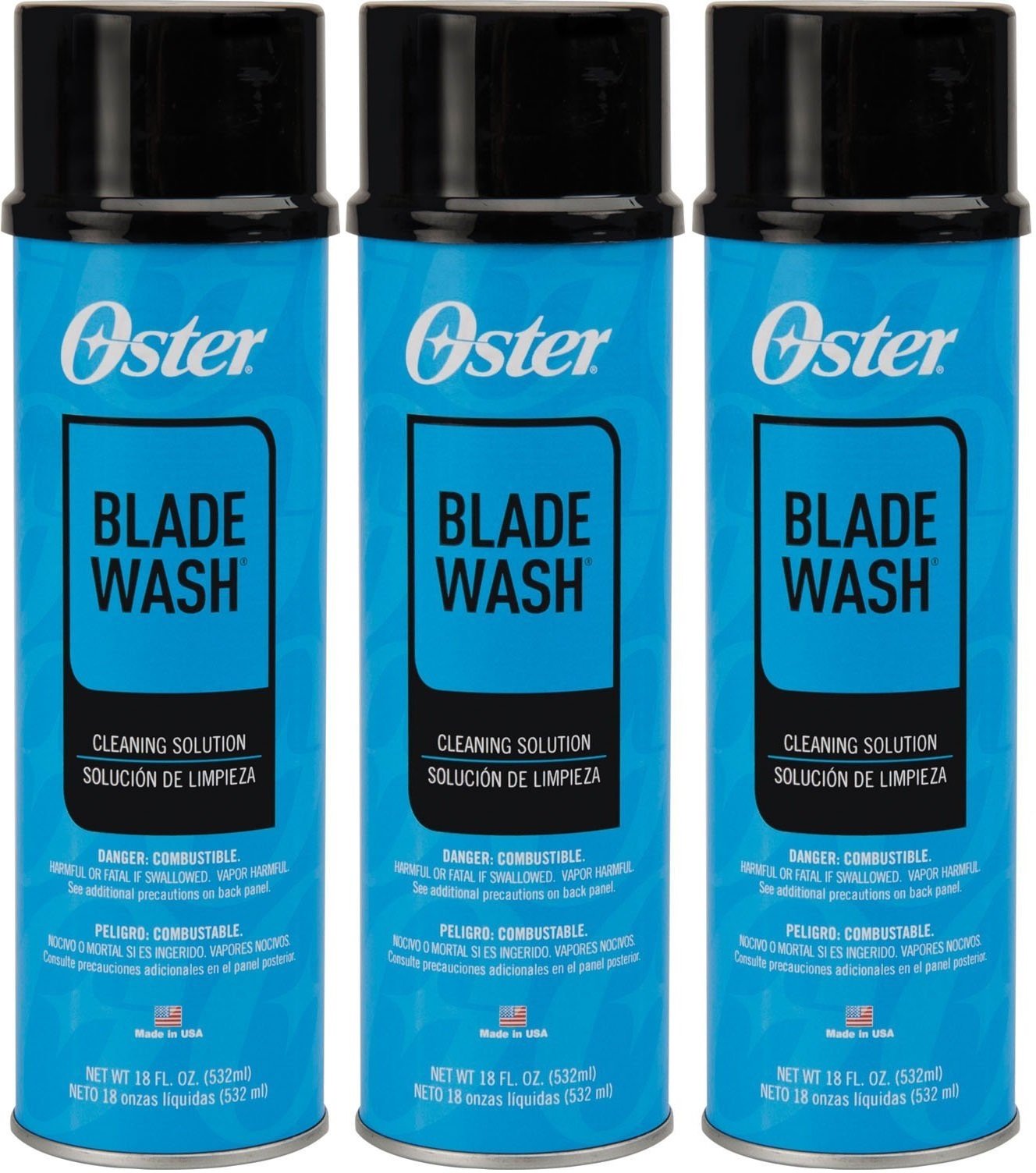 Oster Blade Wash Dip 18oz 3-pack bottle ready for quick blade cleaning.