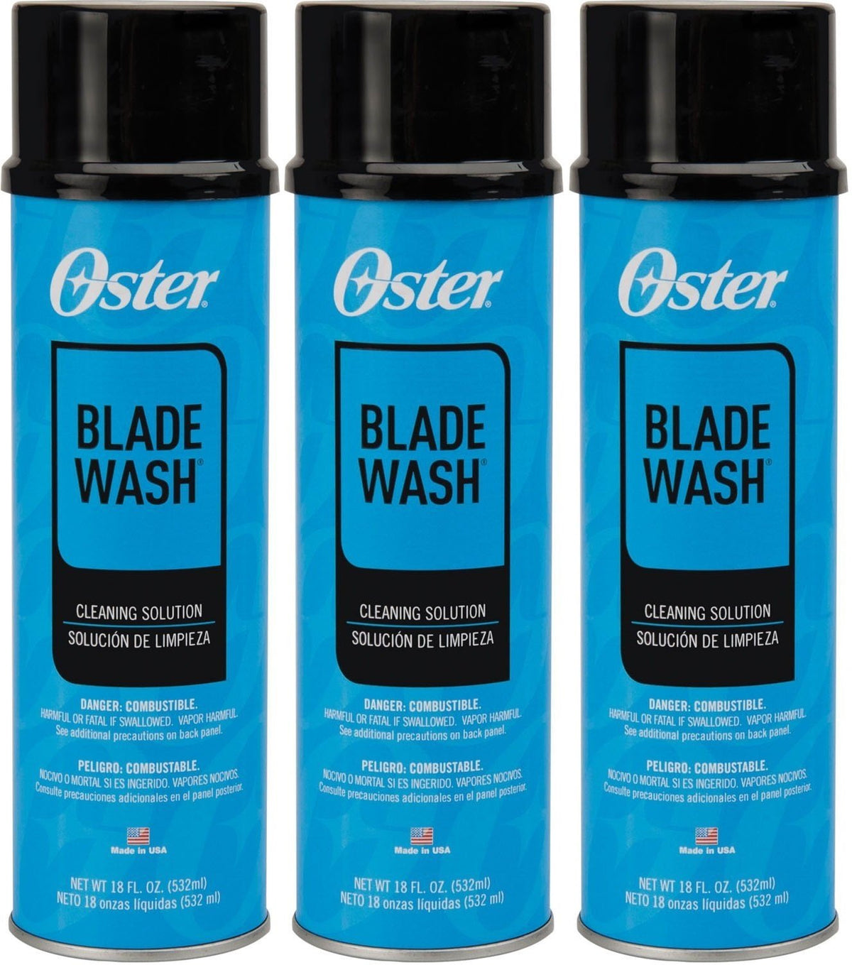 Oster Blade Wash Dip 18oz 3-pack bottle ready for quick blade cleaning.