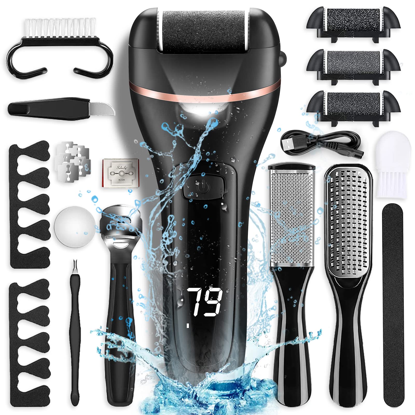 OTAZWA electric foot callus remover with 21 tools for at-home pedicures.