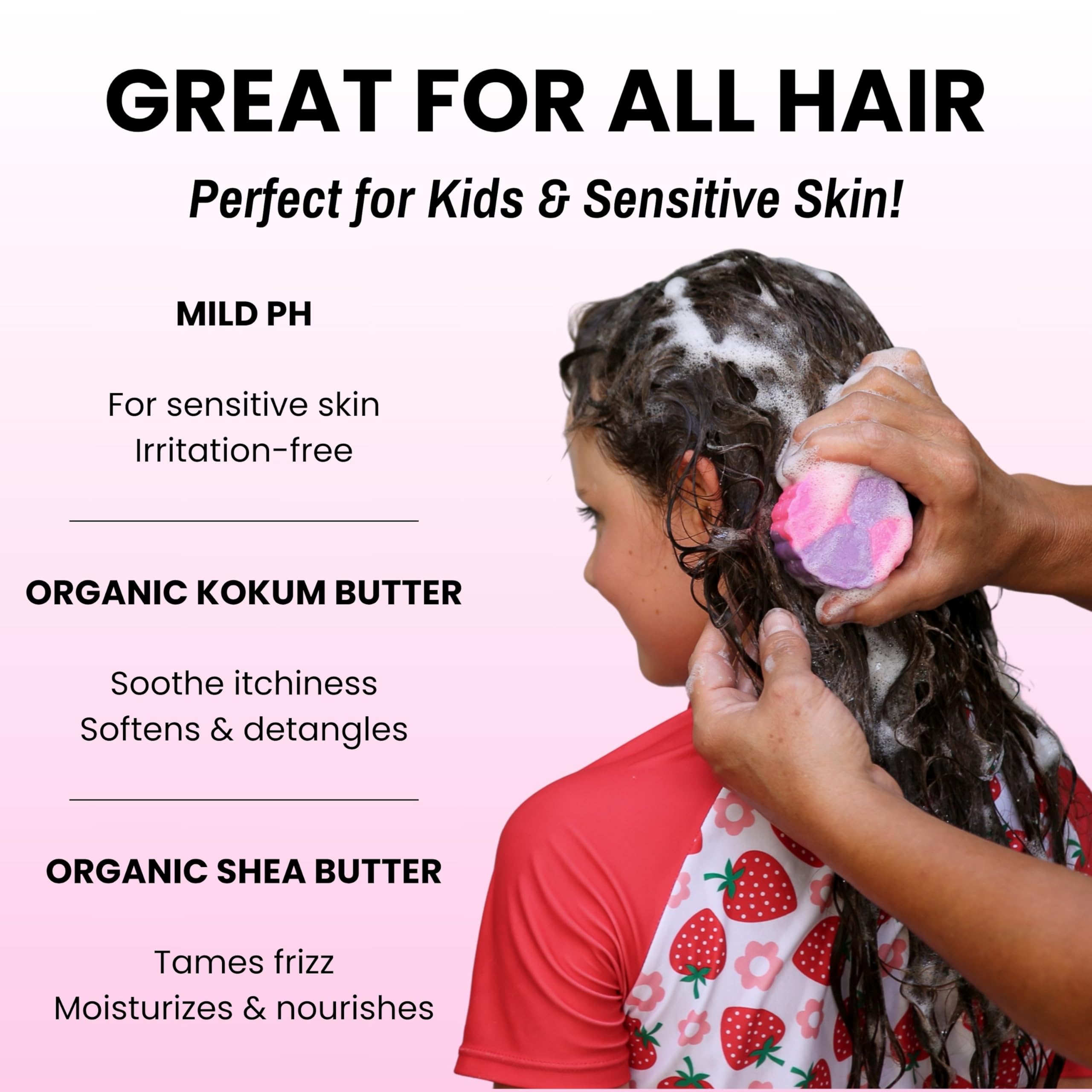 Otter Co. Kids Gentle Strawberry Shampoo Bar ingredients highlight organic shea and kokum butter nourishment.