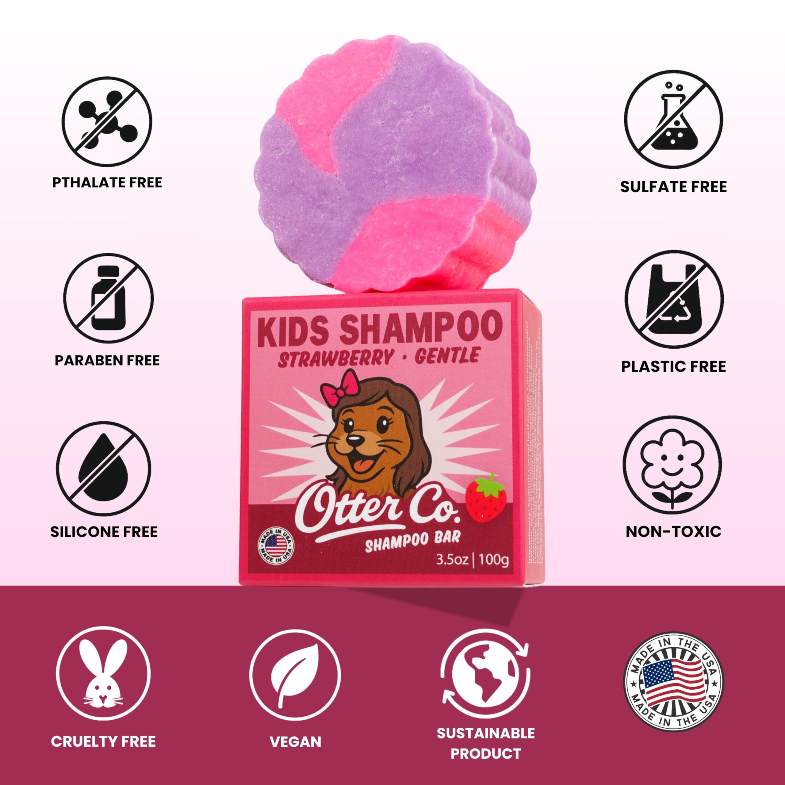 Otter Co. Kids Gentle Strawberry Shampoo Bar travel-size form is TSA-friendly.