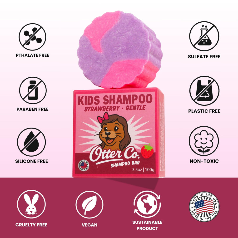 Otter Co. Kids Gentle Strawberry Shampoo Bar travel-size form is TSA-friendly.