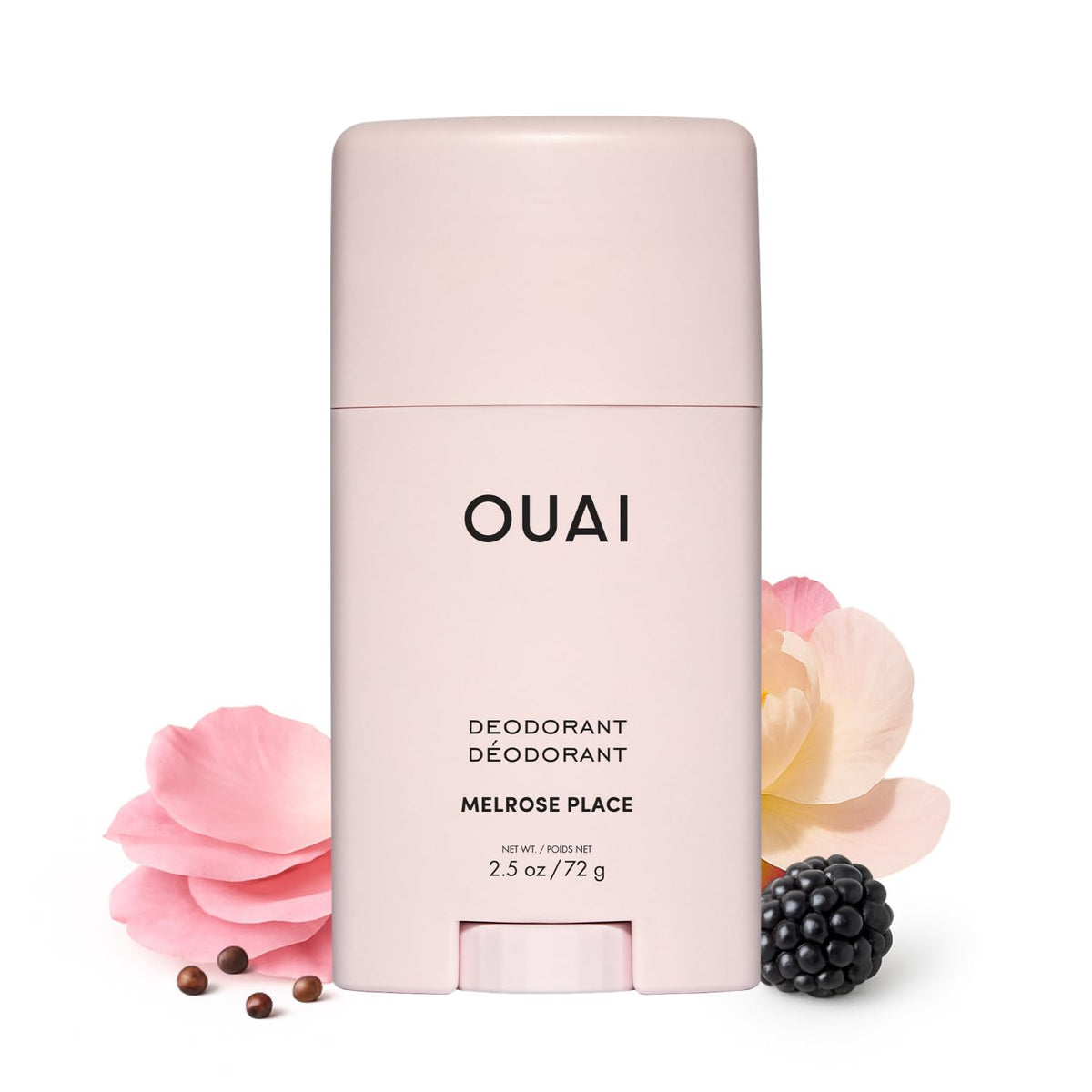 OUAI Melrose Place deodorant bottle shows clear, long-lasting odor control