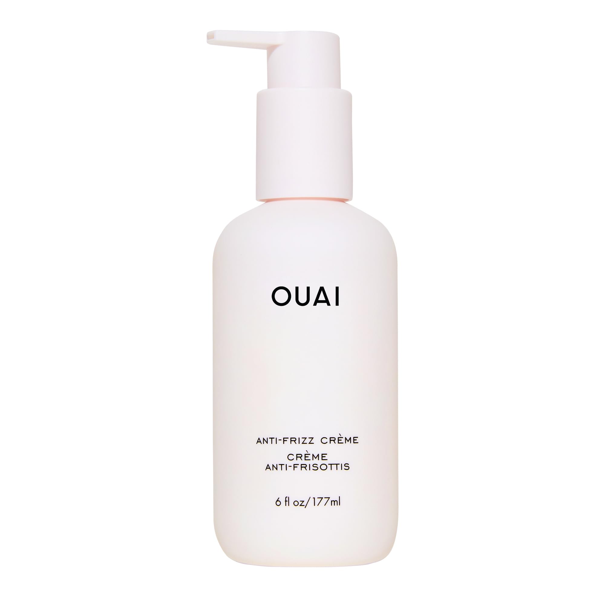 OUAI Anti Frizz Cream bottle pour demonstrates controlled application and frizz control