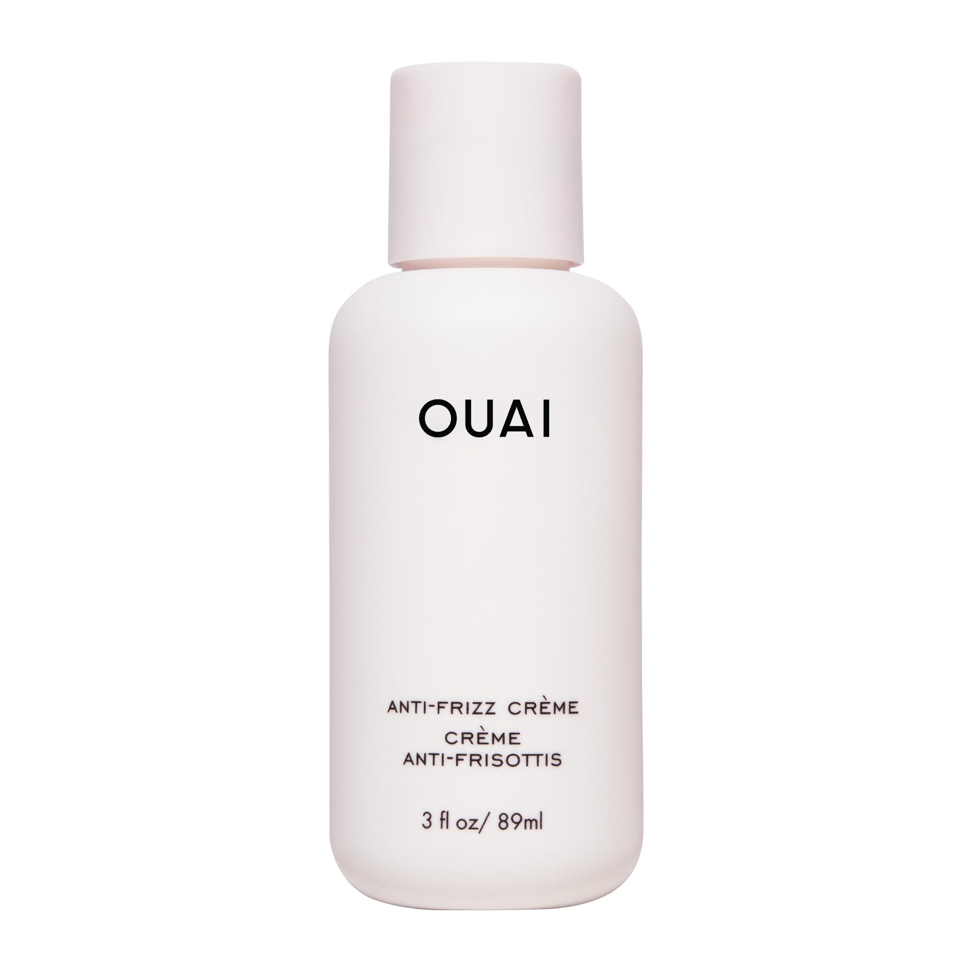 OUAI Anti Frizz Cream travel-size packaging for on-the-go frizz control.