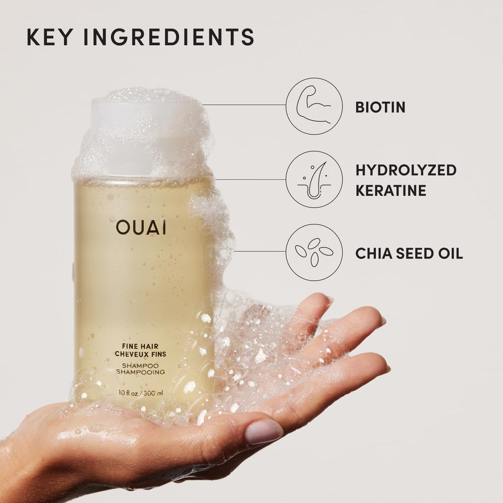 OUAI biotin and keratin ingredients on packaging for stronger strands