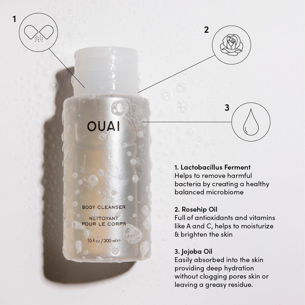 OUAI Body Cleanser Dean Street foaming shower showcases luxurious spa-like cleanse.