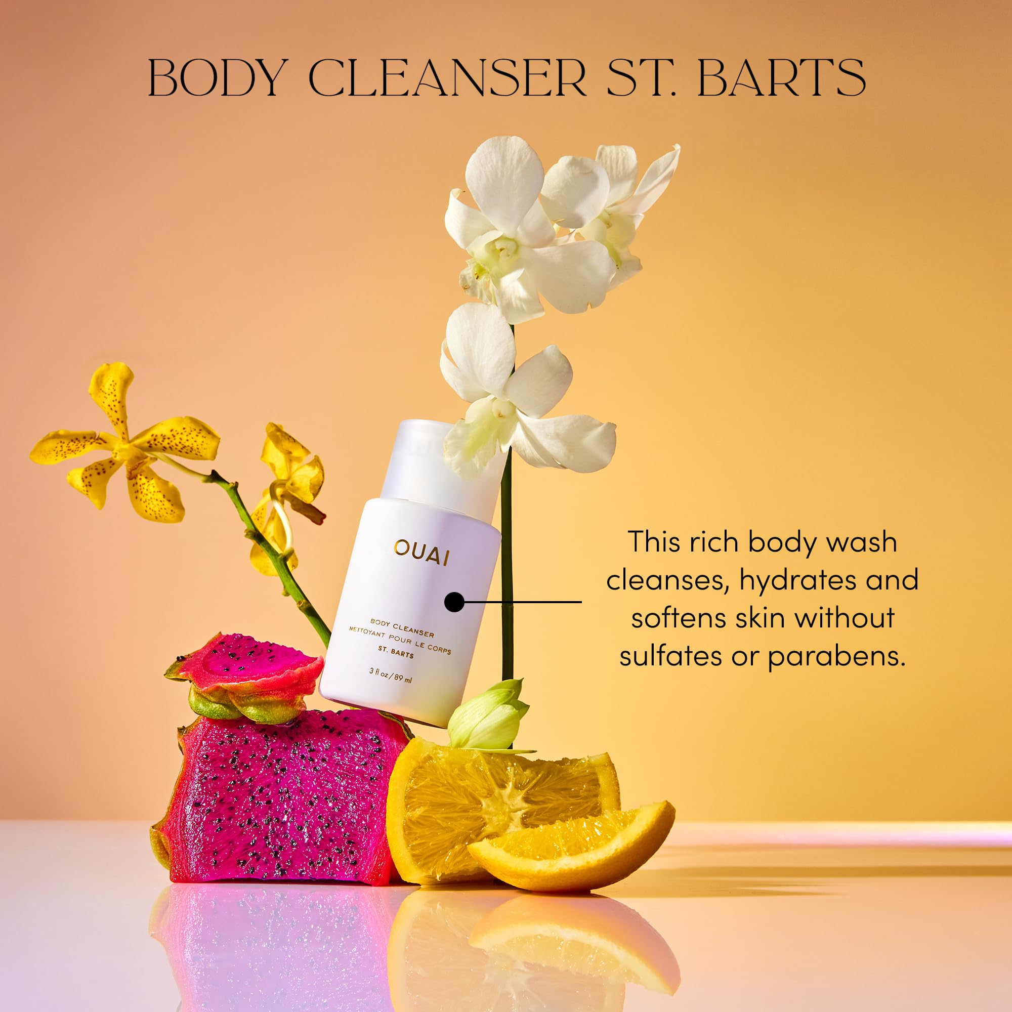 OUAI Body Cleanser paraben-free label signaling clean formulation.