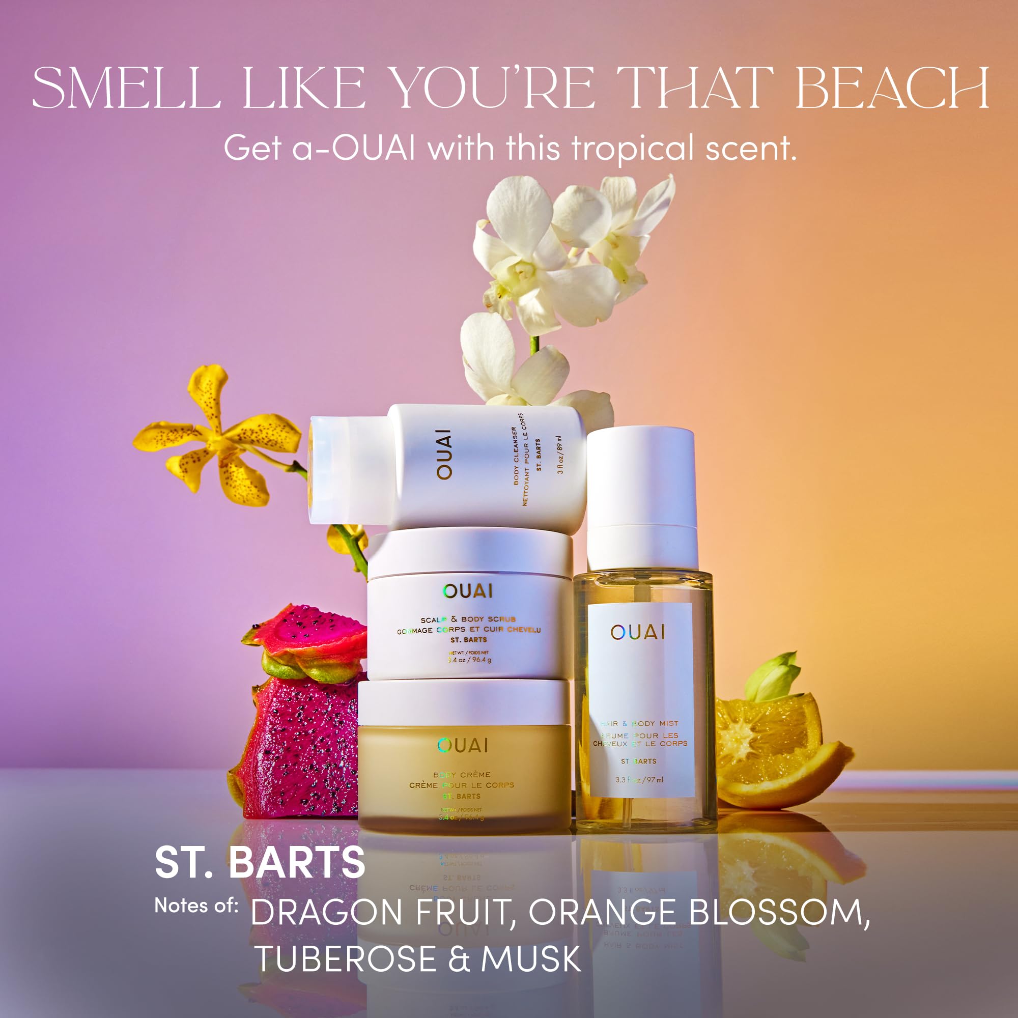OUAI Body Cleanser travel-size foaming lather showcasing rich cleansing experience.