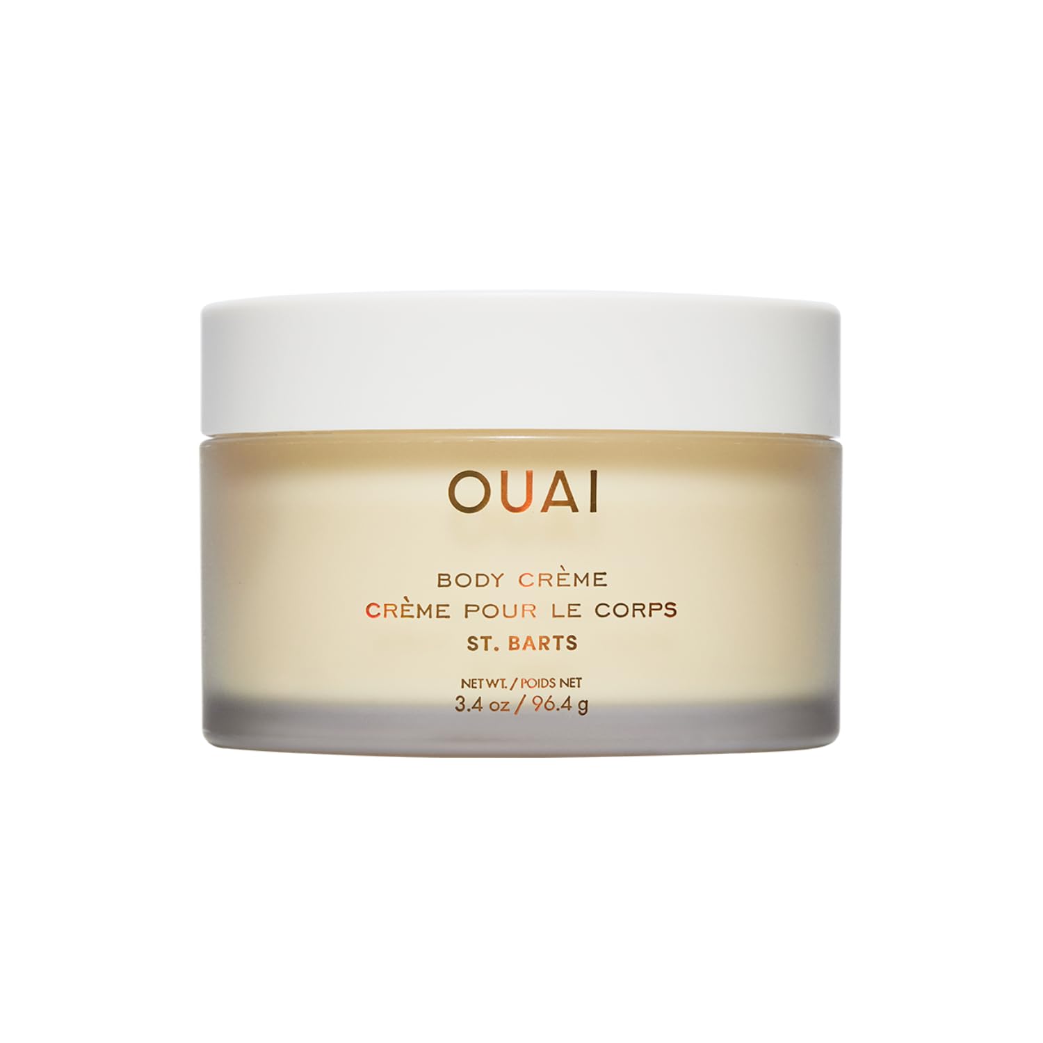 OUAI Body Creme St. Barts travel-size pump shows compact hydration for busy days.