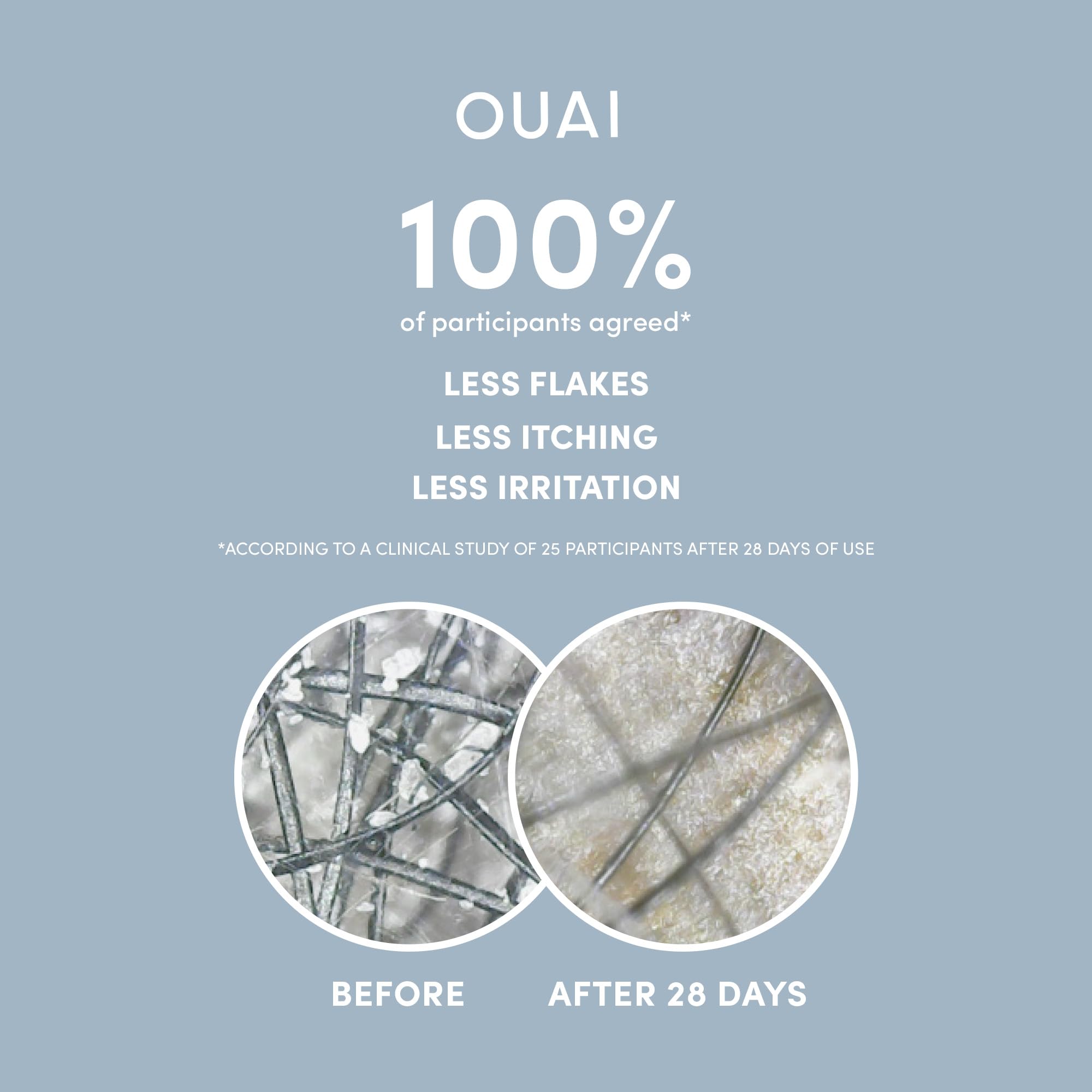 OUAI bottle on sink shot conveys easy, everyday scalp care routine.