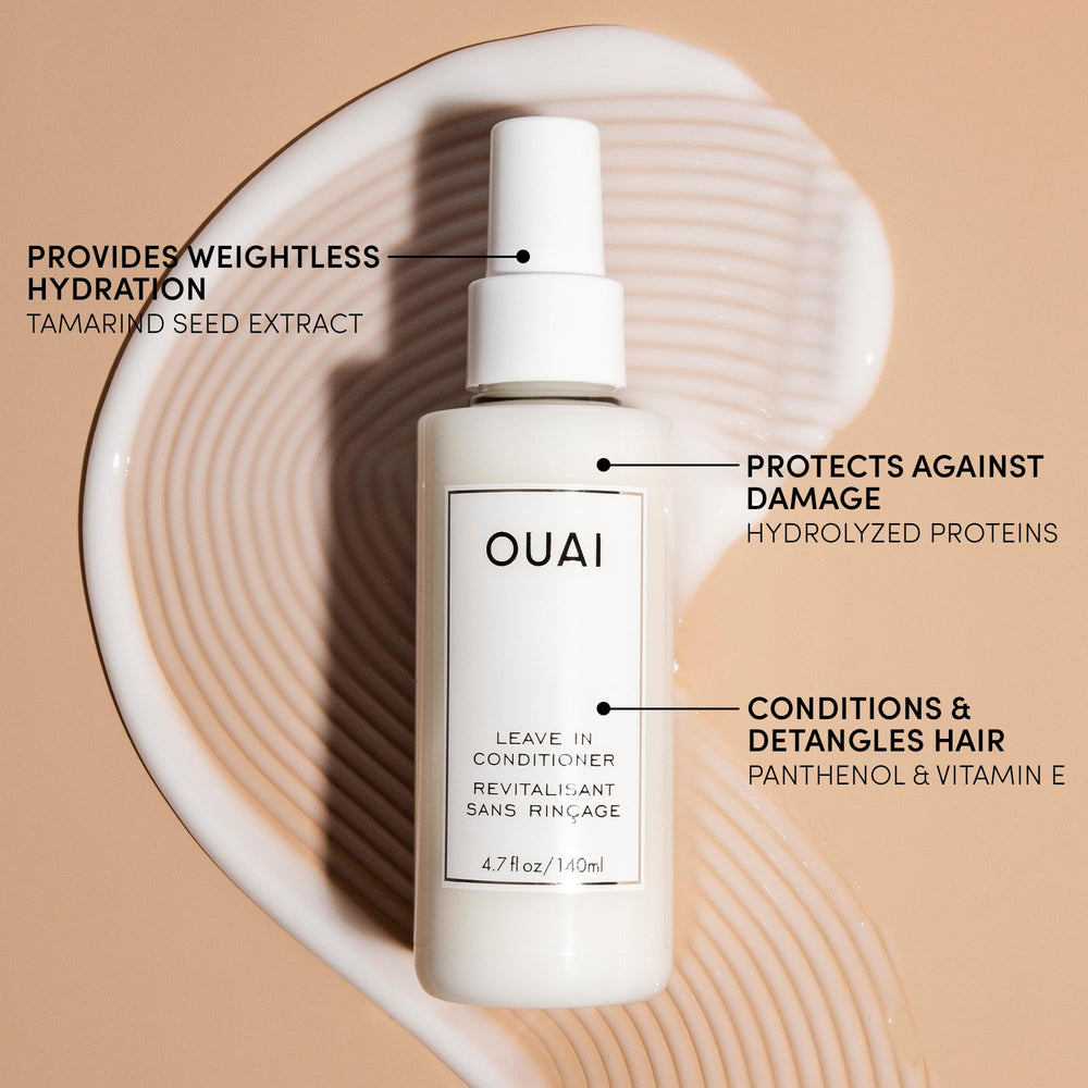 OUAI daily hair care routine setup on a bathroom shelf